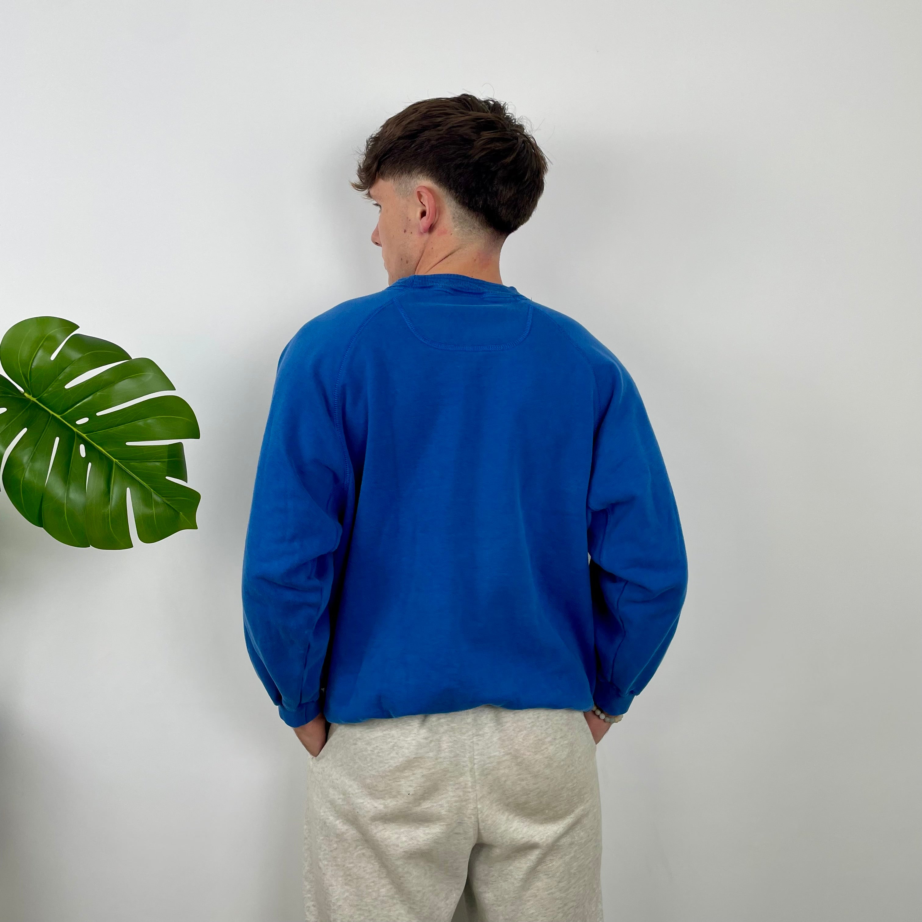 Adidas Blue Embroidered Spell Out Sweatshirt (M)
