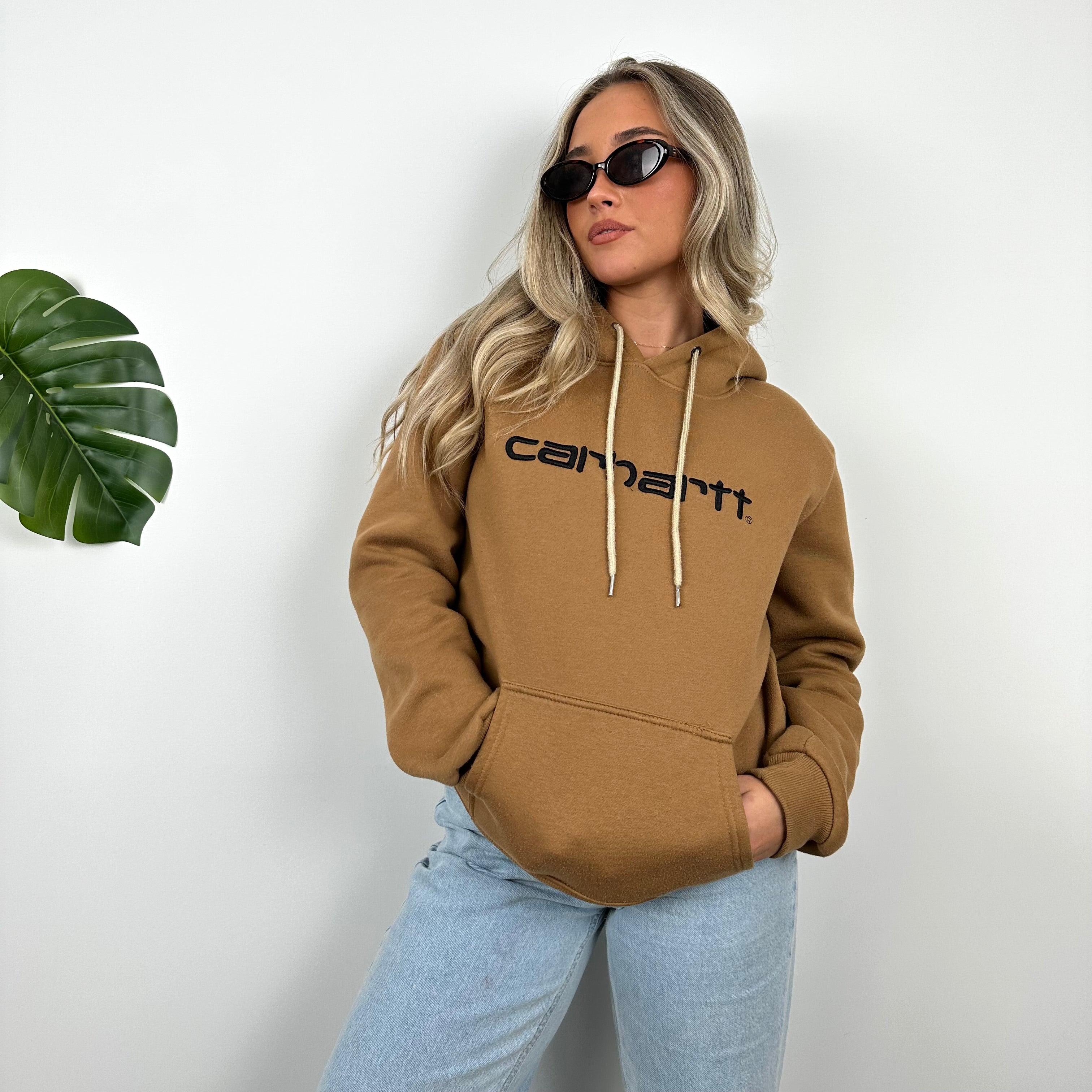 Carhartt RARE Tan Brown Embroidered Spell Out Hoodie (S)