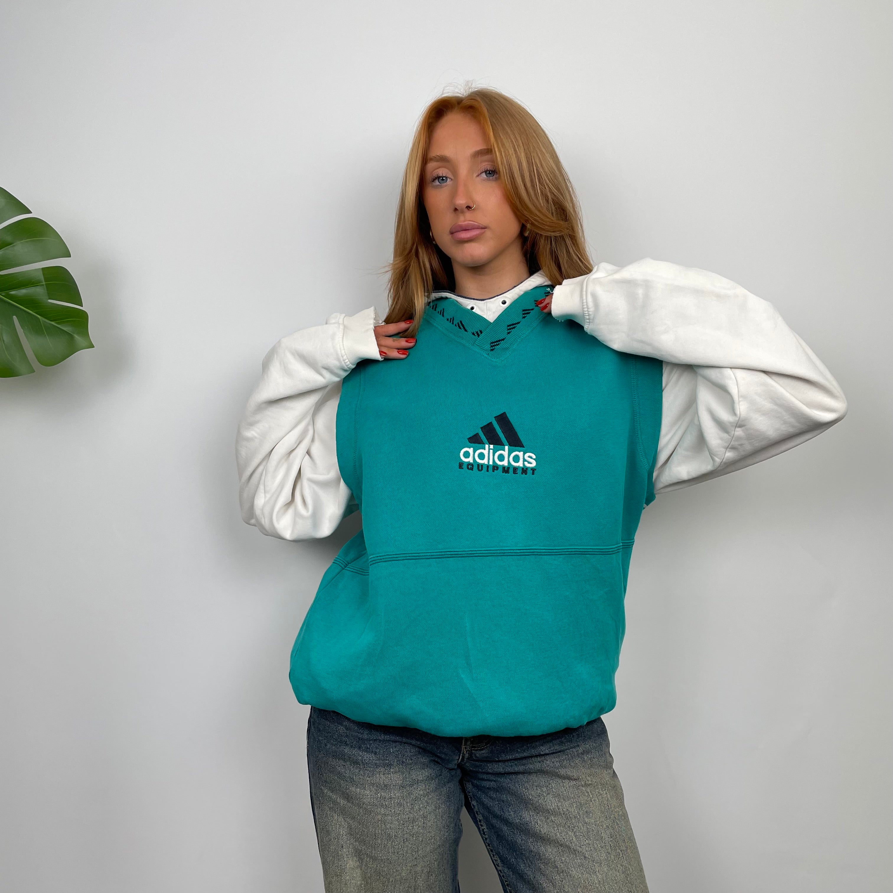 Adidas Equipment Turquoise Embroidered Logo Sweater Vest S Jamie Online Vintage