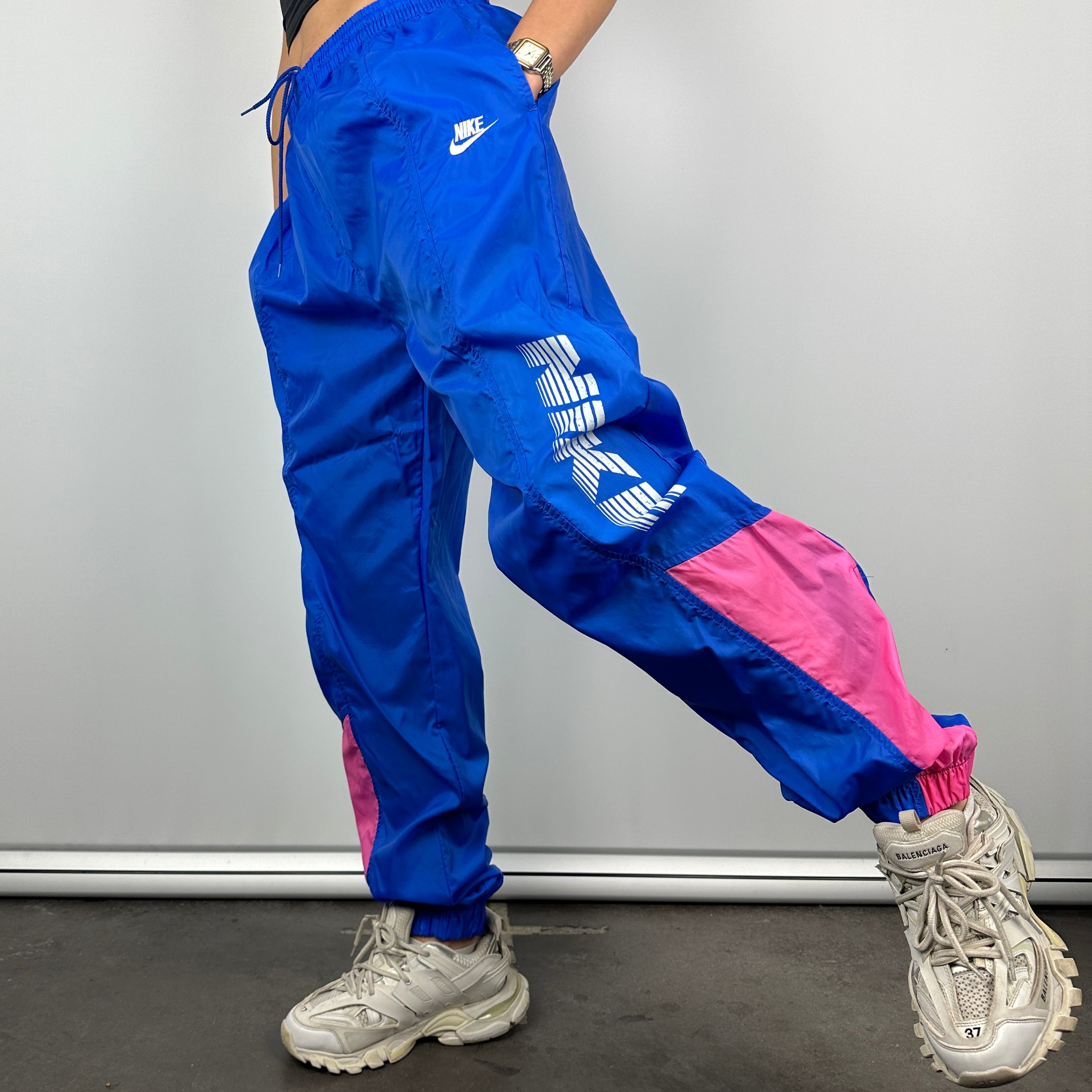 Nike Blue Embroidered Spell Out Track Pants (L)