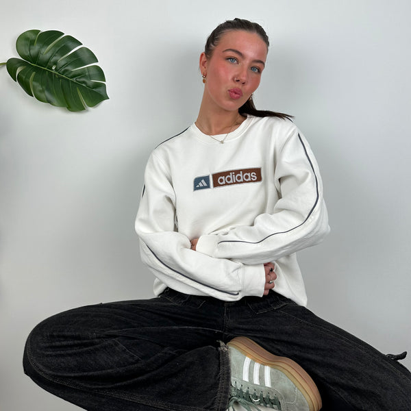 Adidas White Embroidered Spell Out Sweatshirt (M)