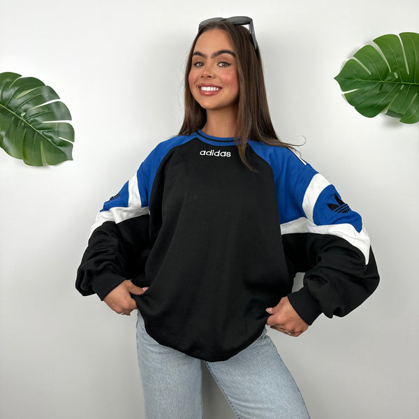 Adidas Black & Blue Embroidered Spell Out Sweatshirt (L)