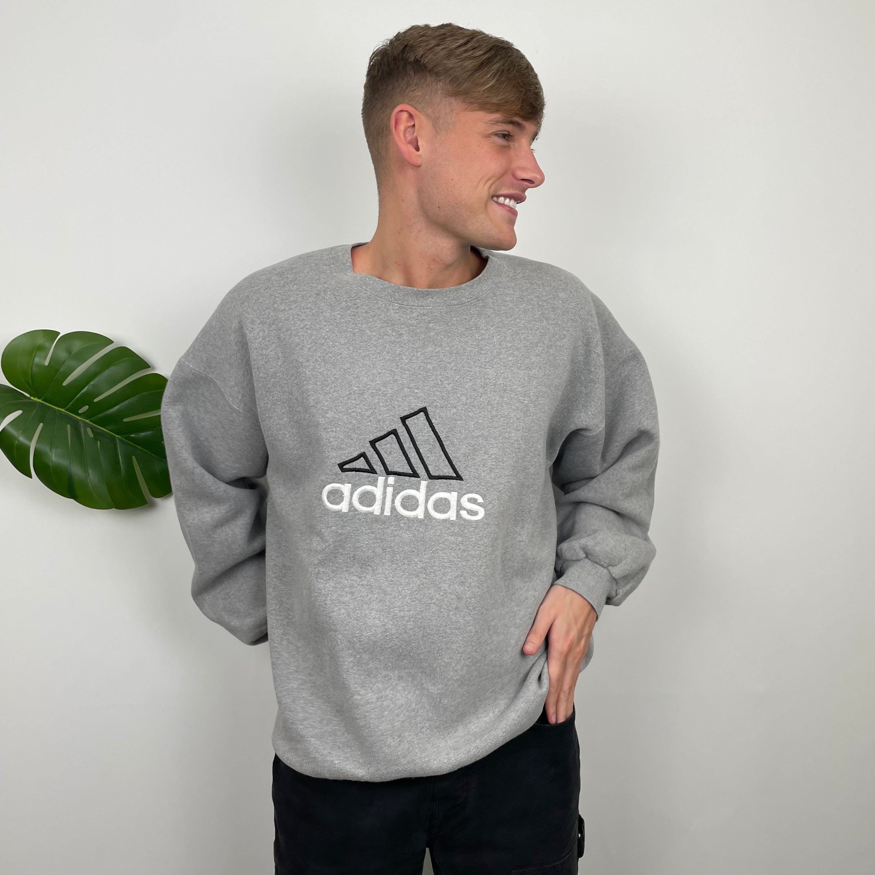 Adidas RARE Grey Embroidered Spell Out Sweatshirt (L)