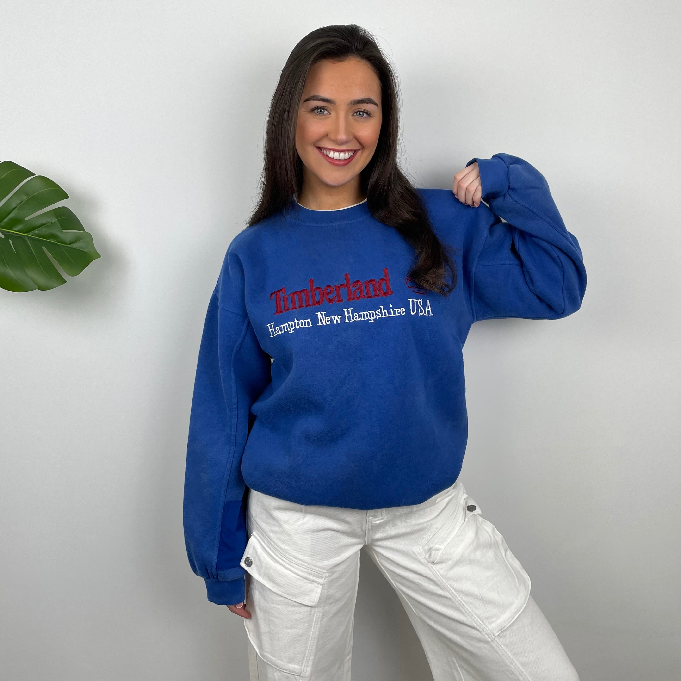 Timberland RARE Blue Embroidered Spell Out Sweatshirt (L)