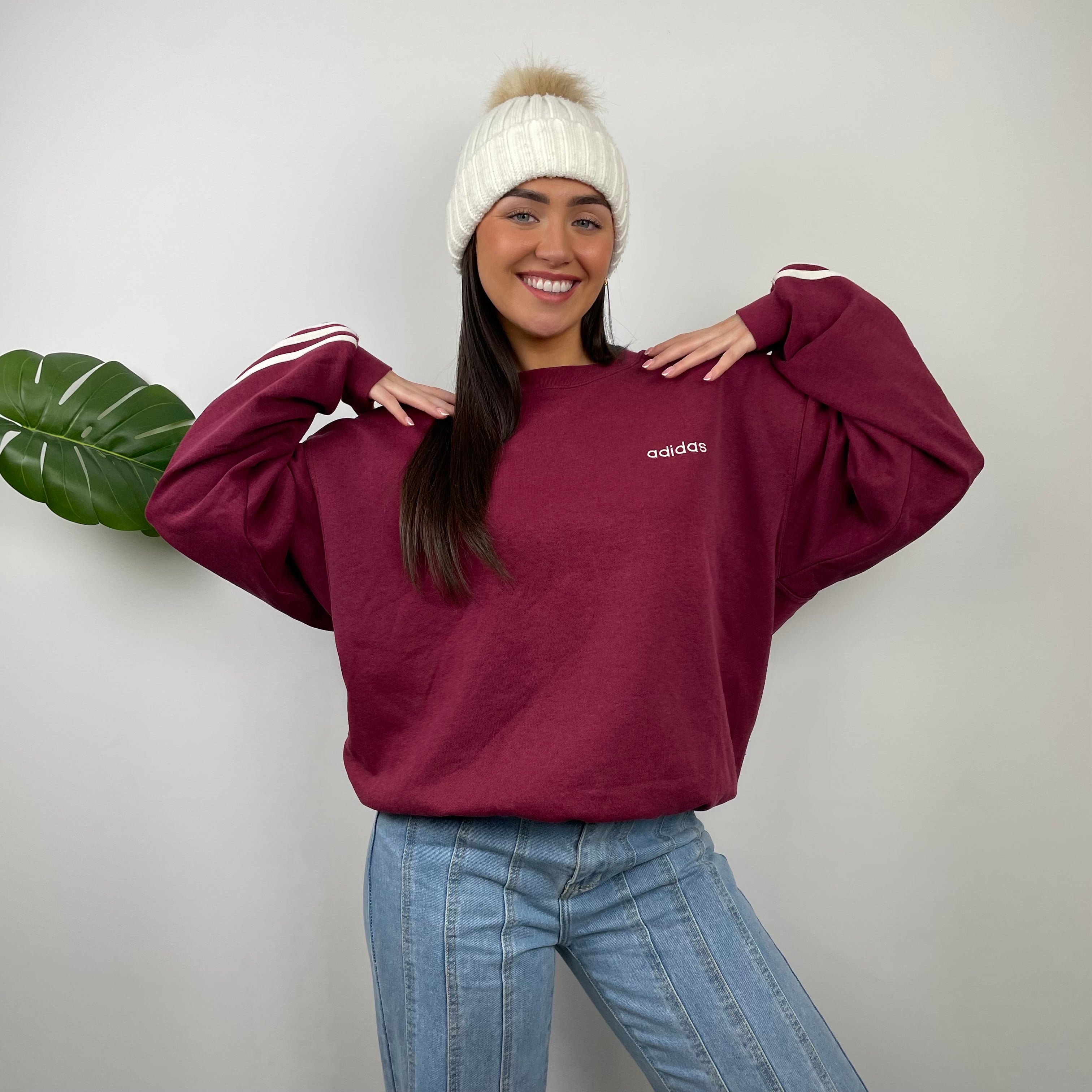 Adidas Maroon Embroidered Spell Out Sweatshirt (M)