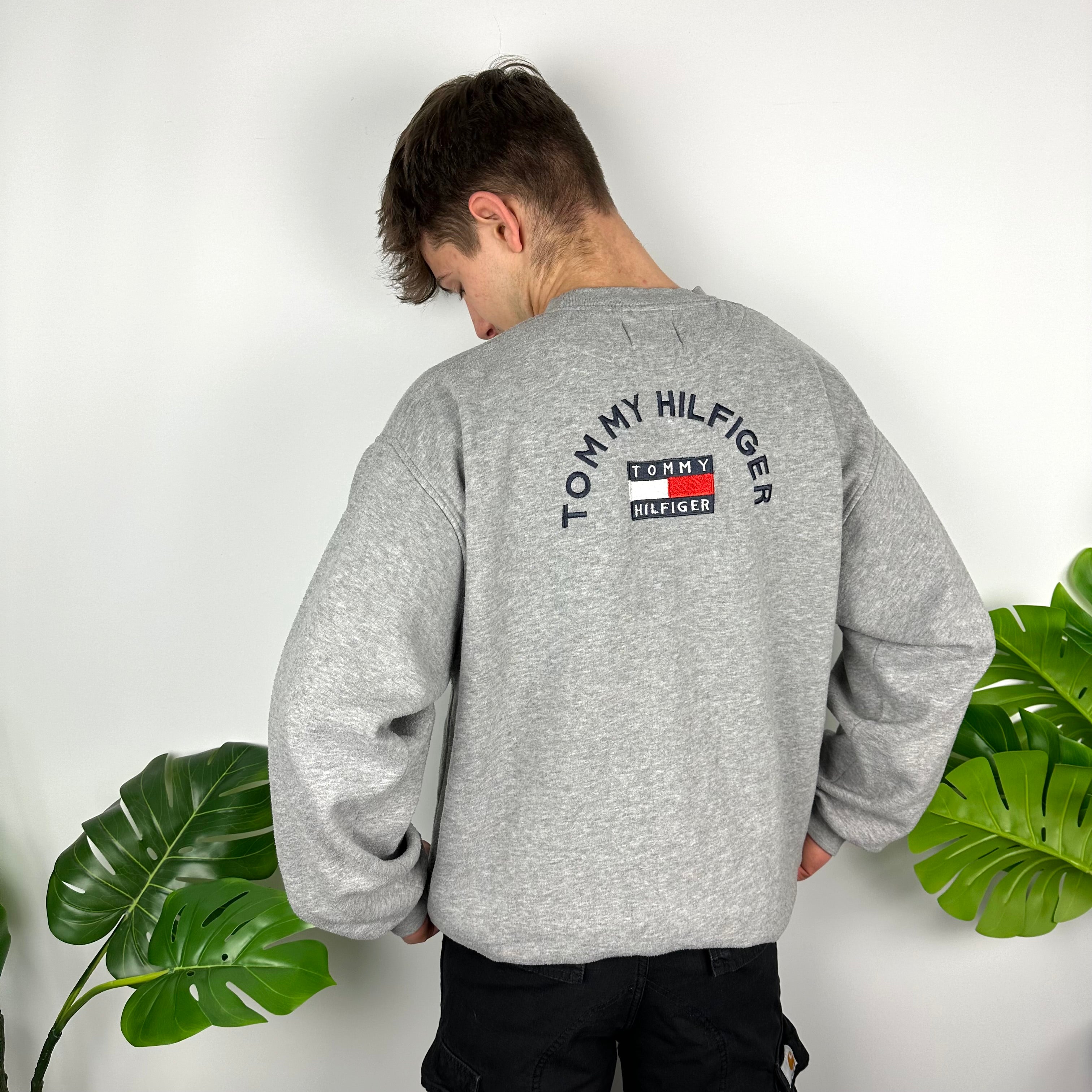 Tommy Hilfiger Grey Embroidered Spell Out Sweatshirt (L)