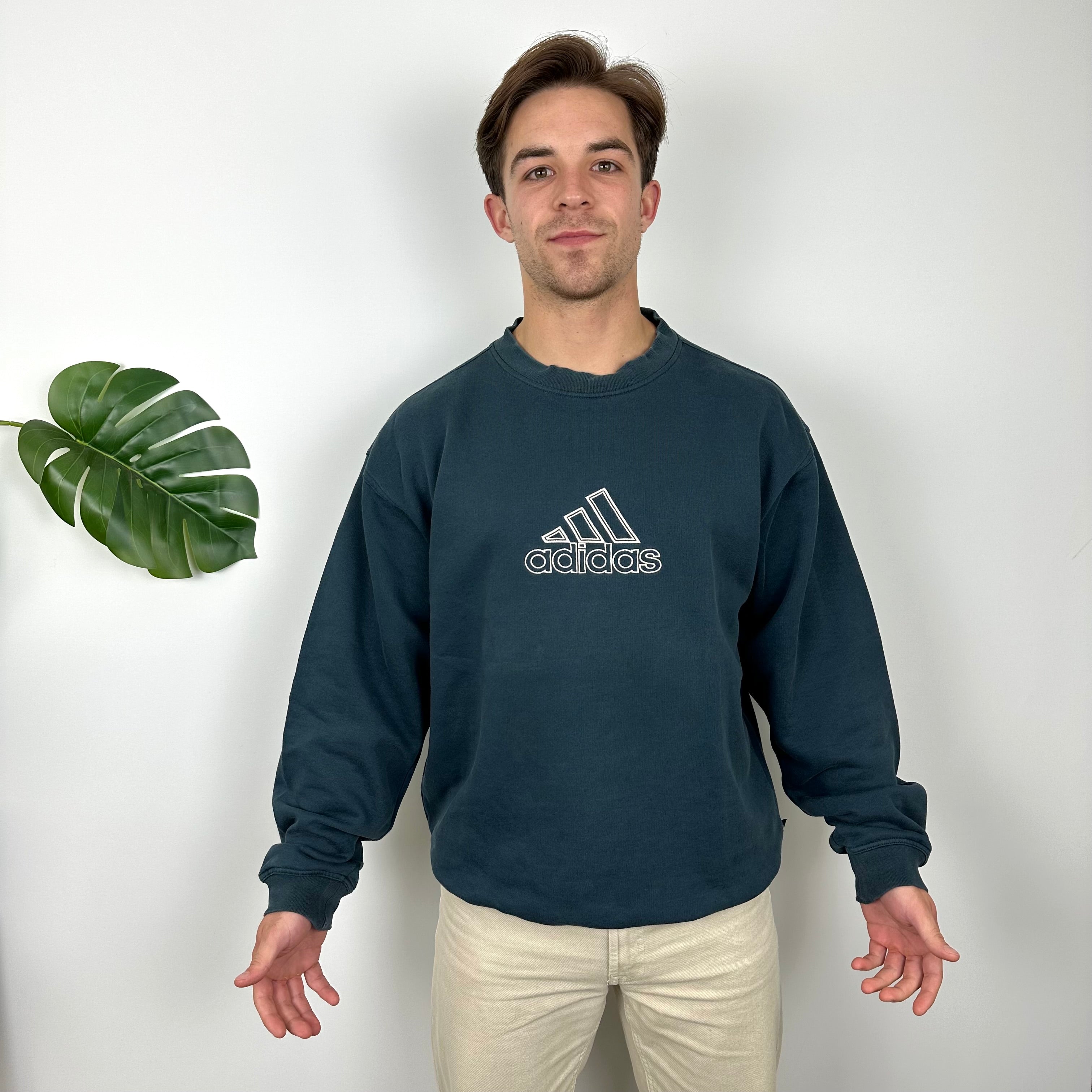 Adidas Turquoise Embroidered Spell Out Sweatshirt (XL)