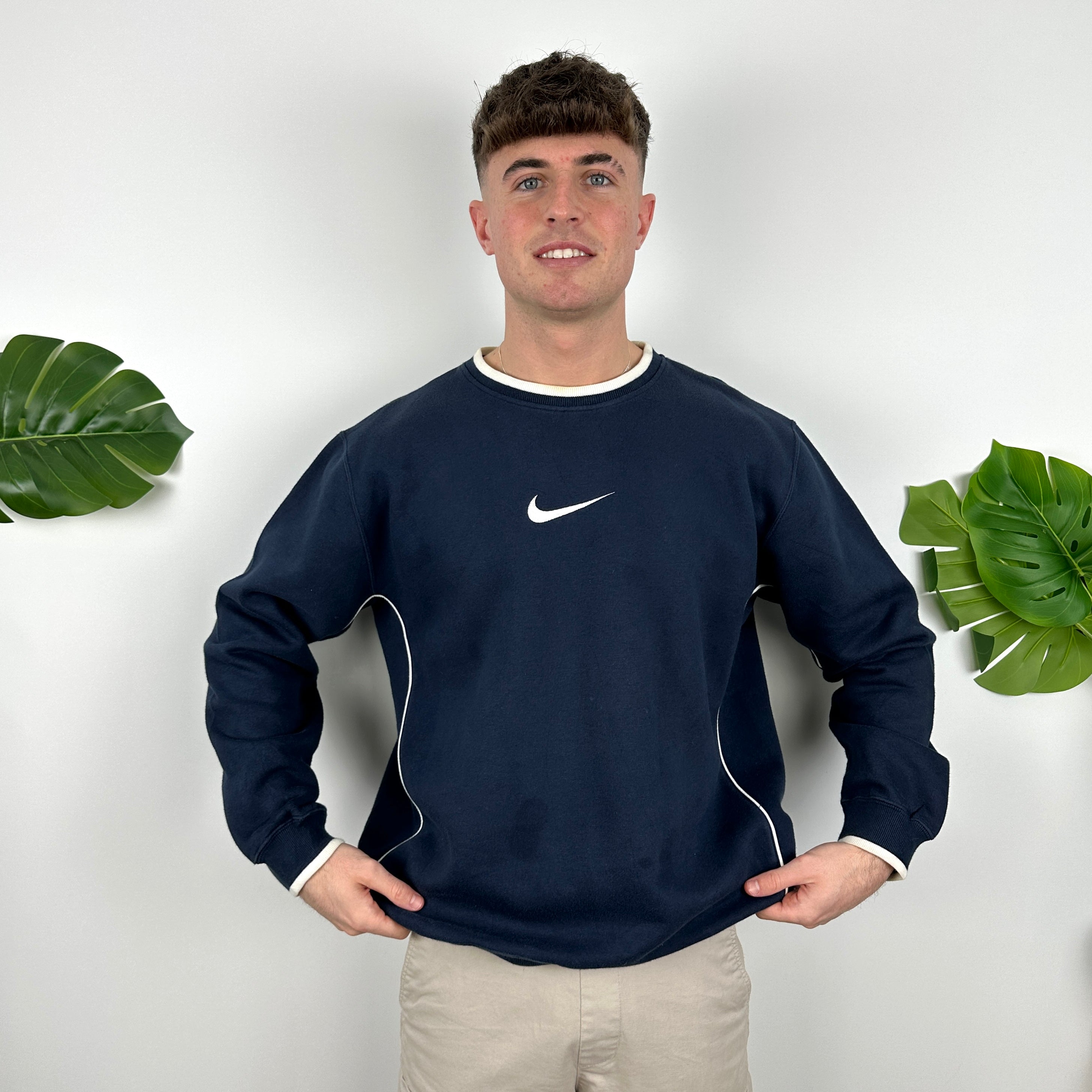 Nike RARE Navy Embroidered Swoosh Sweatshirt (L)