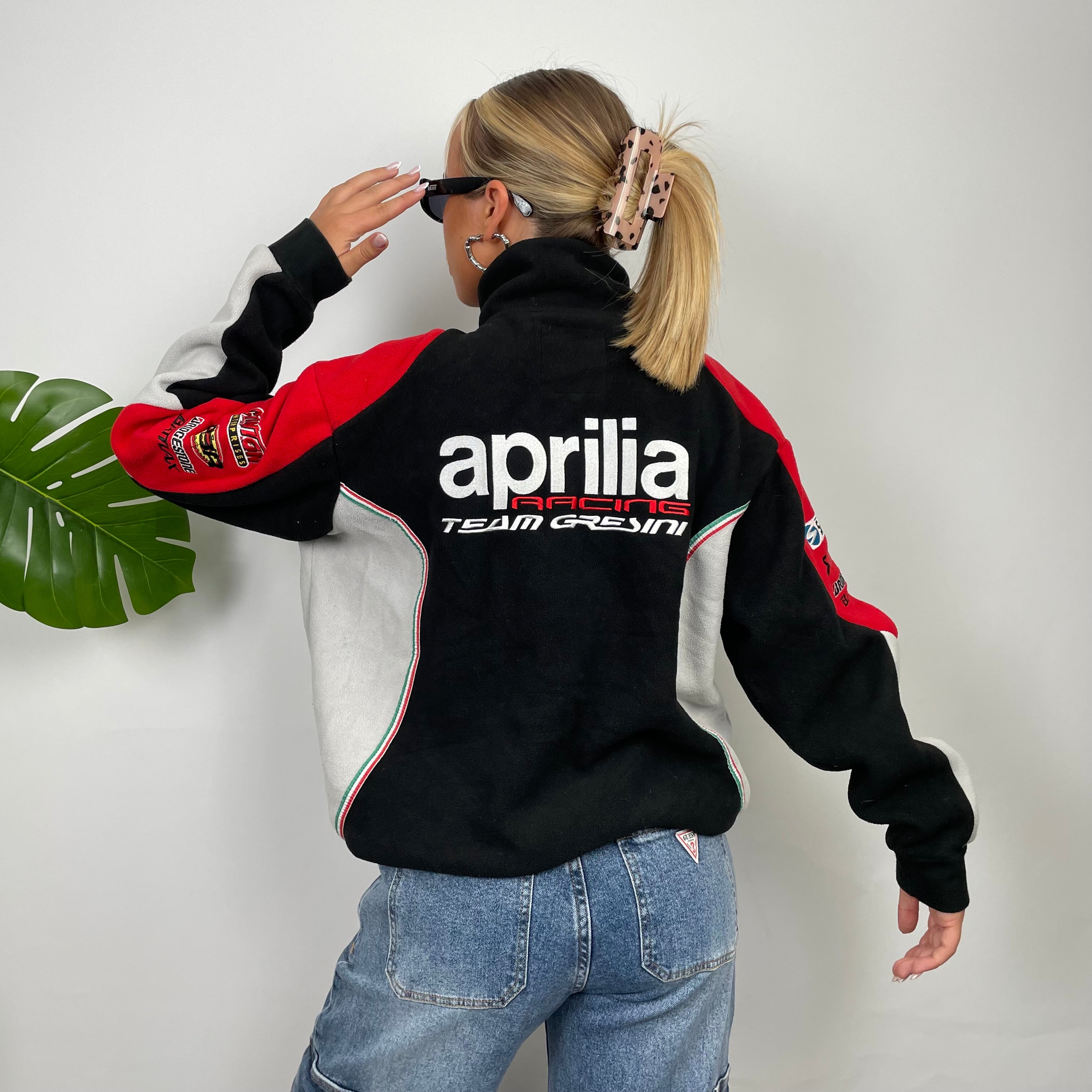 Aprilia Racing RARE Black Embroidered Spell Out Zip Up Fleece (S)