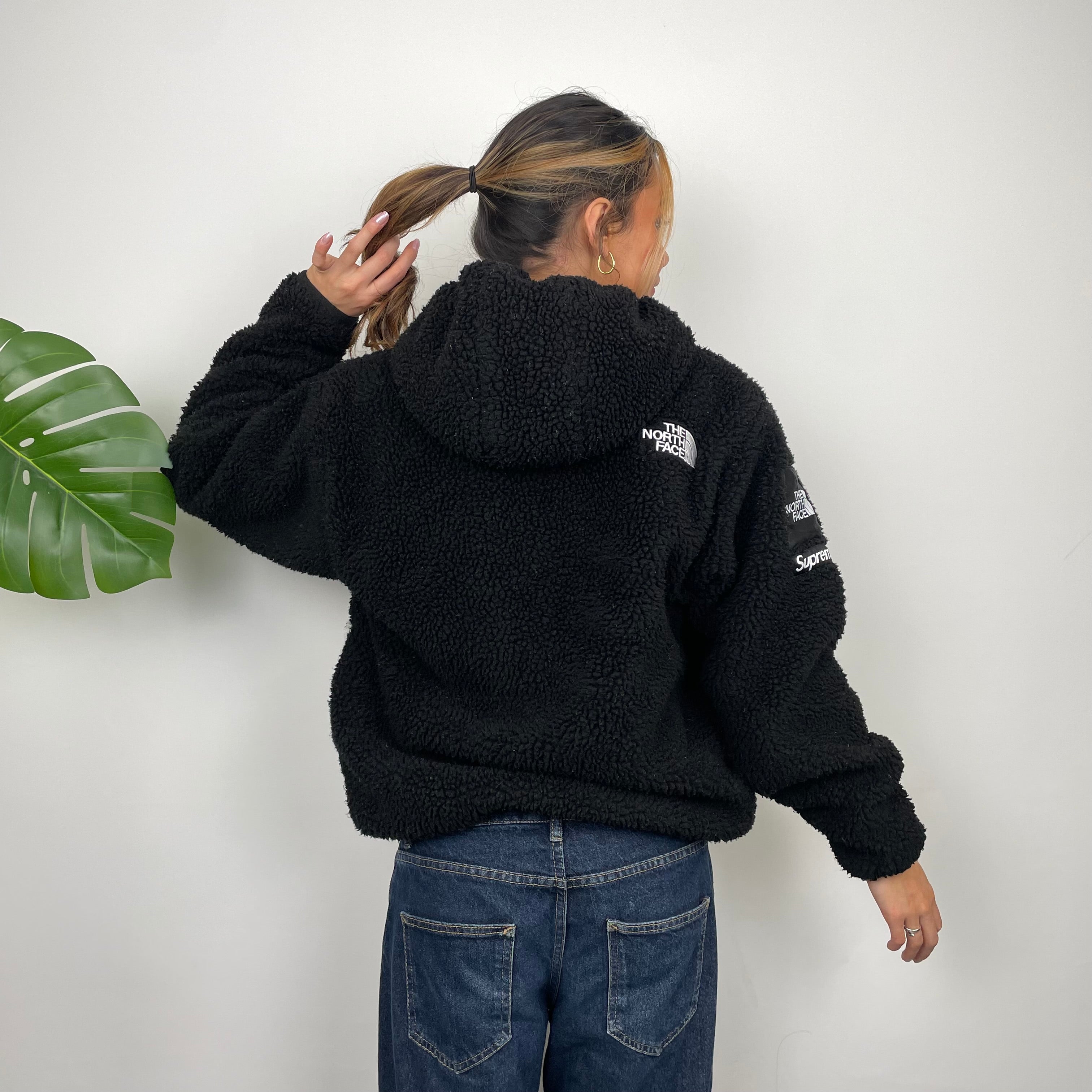 The North Face x Supreme RARE Black Embroidered Spell Out Fleece Zip Up Jacket (M)