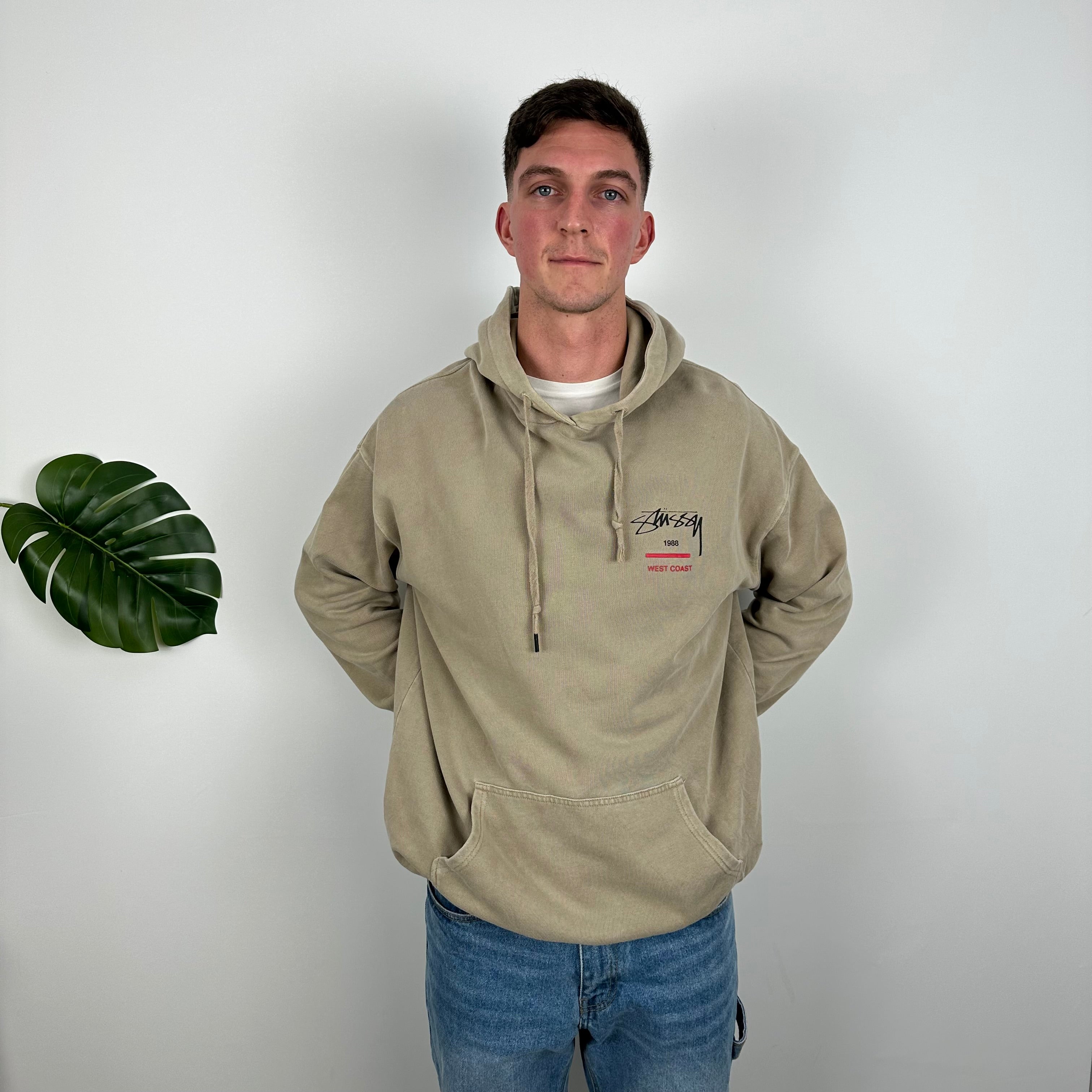 Stussy Brown Embroidered Spell Out Hoodie (L)
