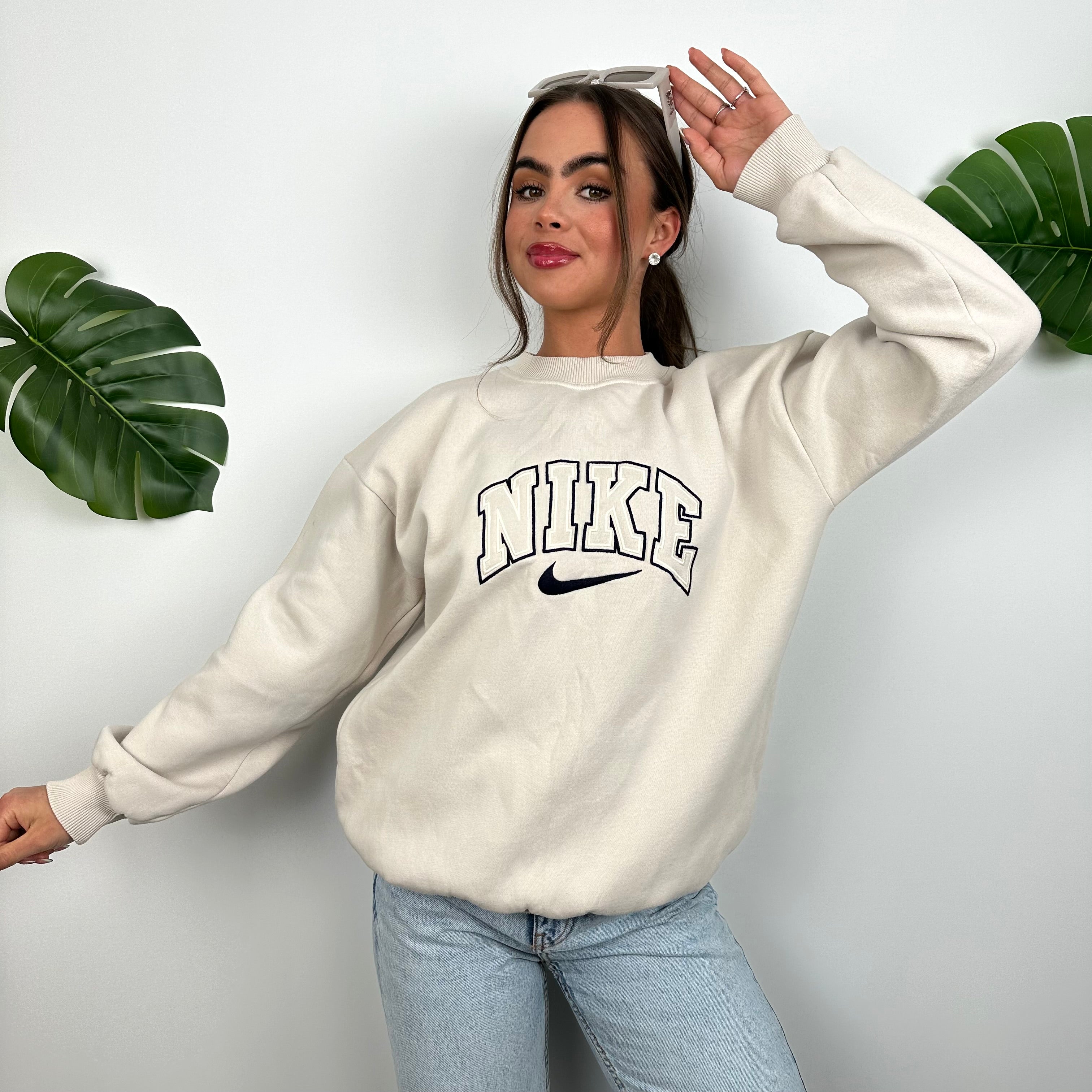 Nike Cream Embroidered Spell Out Sweatshirt (S)