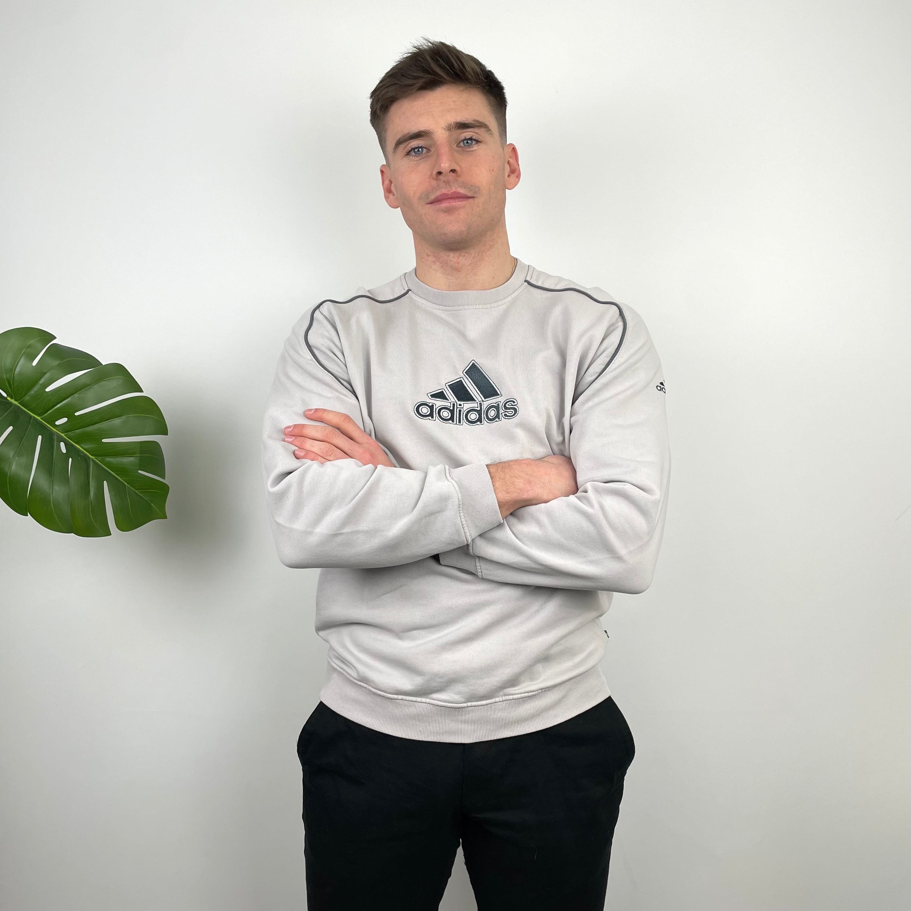 Adidas Grey Embroidered Spell Out Sweatshirt (L)