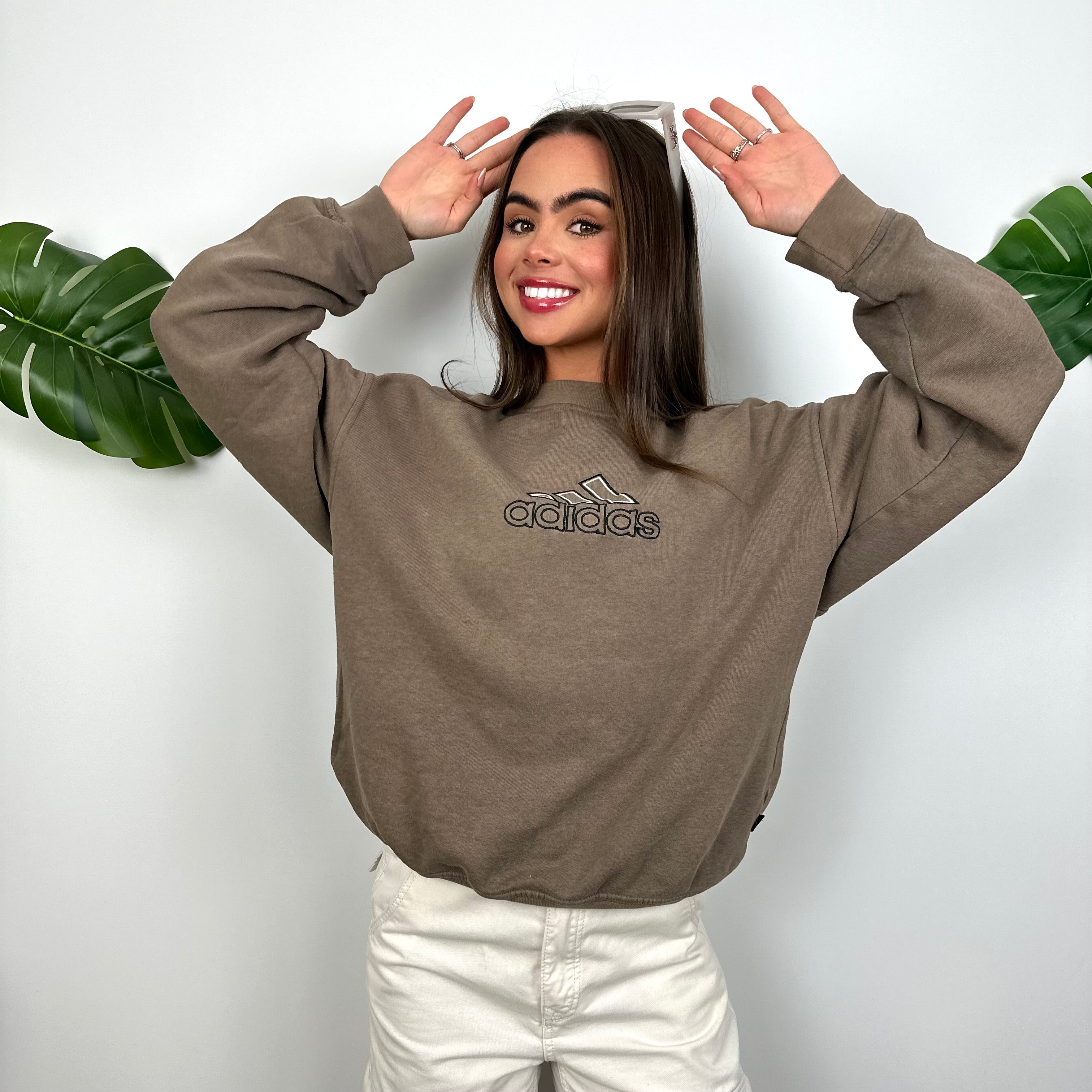 Adidas Brown Embroidered Spell Out Sweatshirt (M)