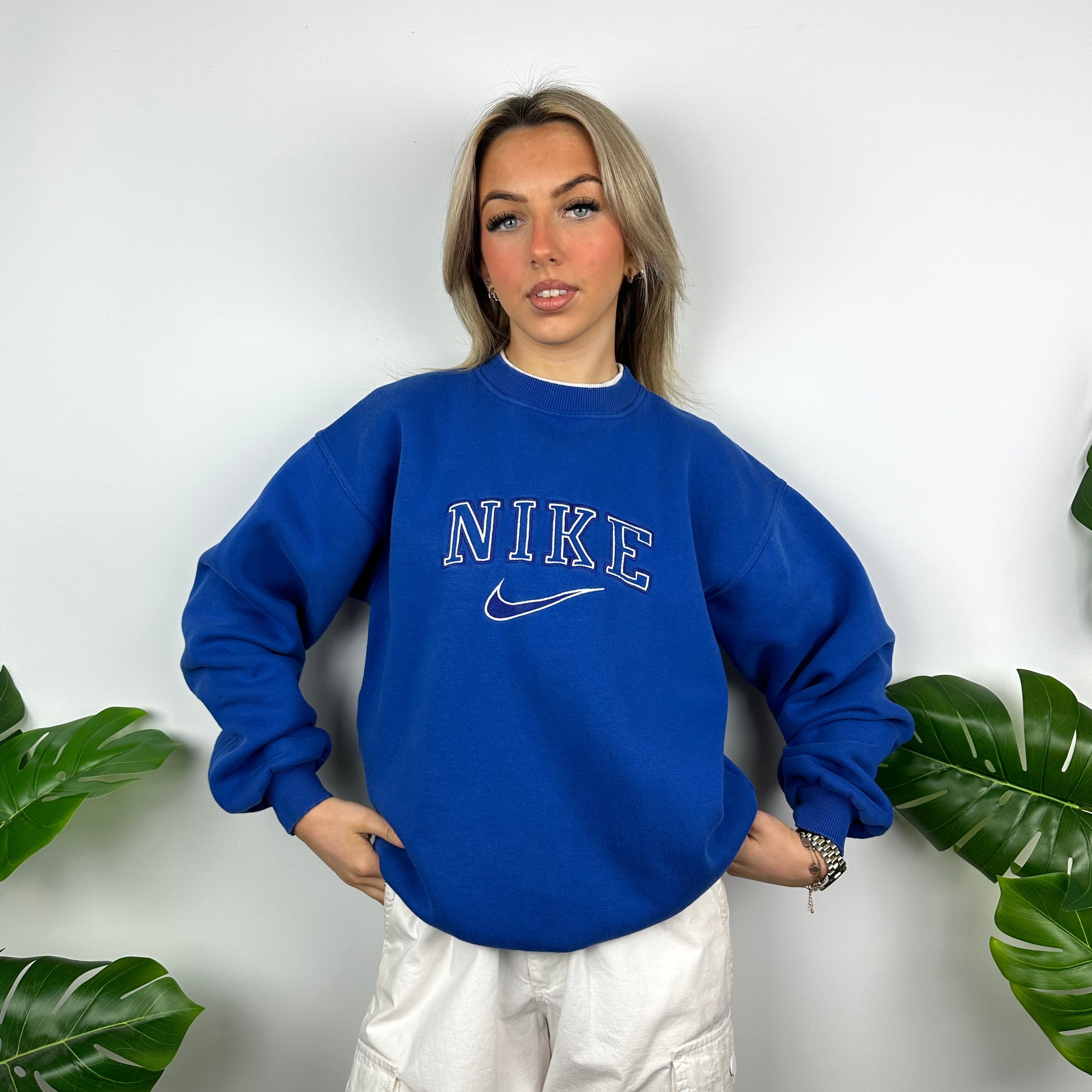 Nike Blue Embroidered Spell Out Sweatshirt (M)