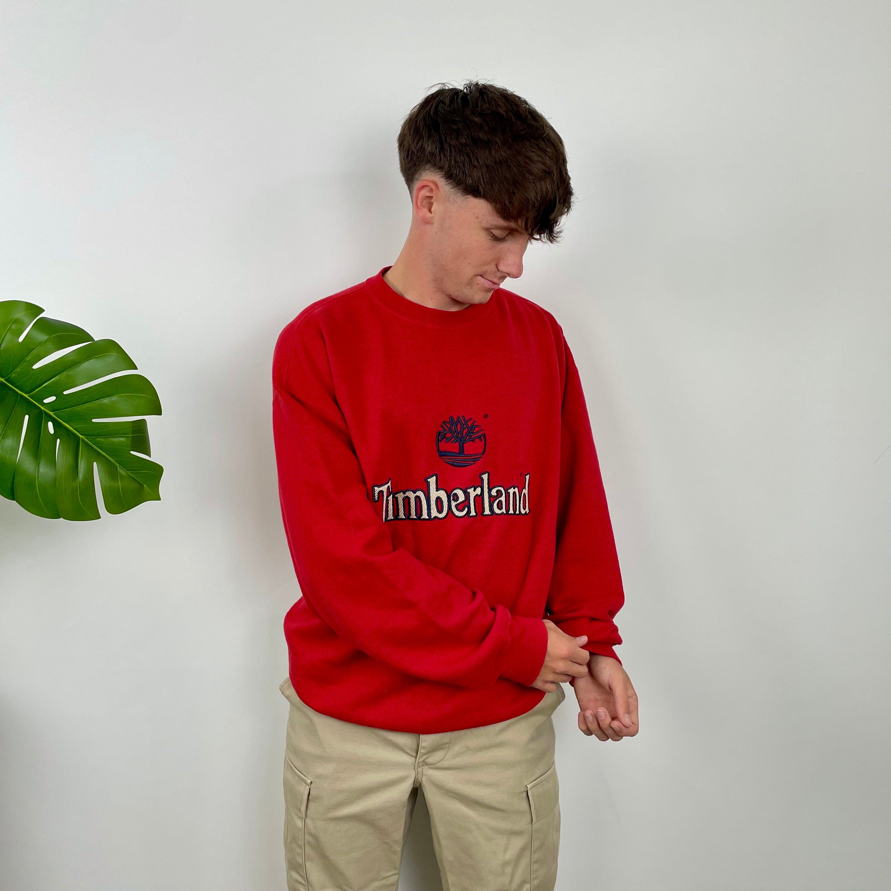 Timberland Red Embroidered Spell Out Sweatshirt (L)