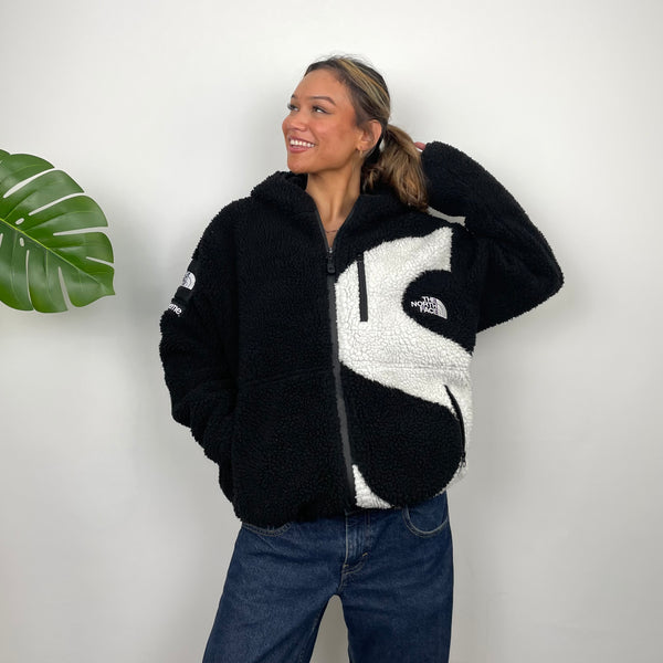 The North Face x Supreme RARE Black Embroidered Spell Out Fleece Zip Up Jacket (M)