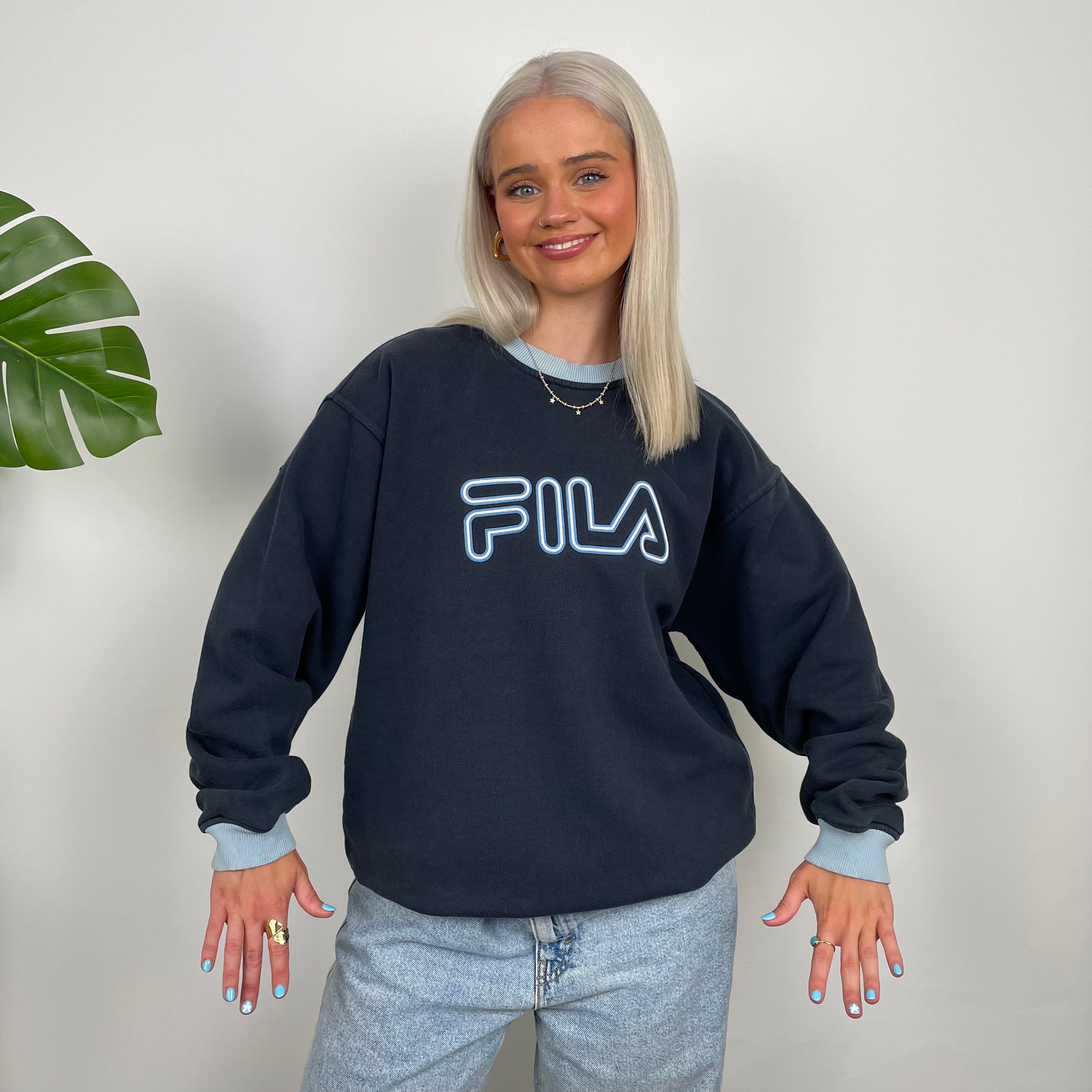 FILA Navy Embroidered Spell Out Sweatshirt (M)