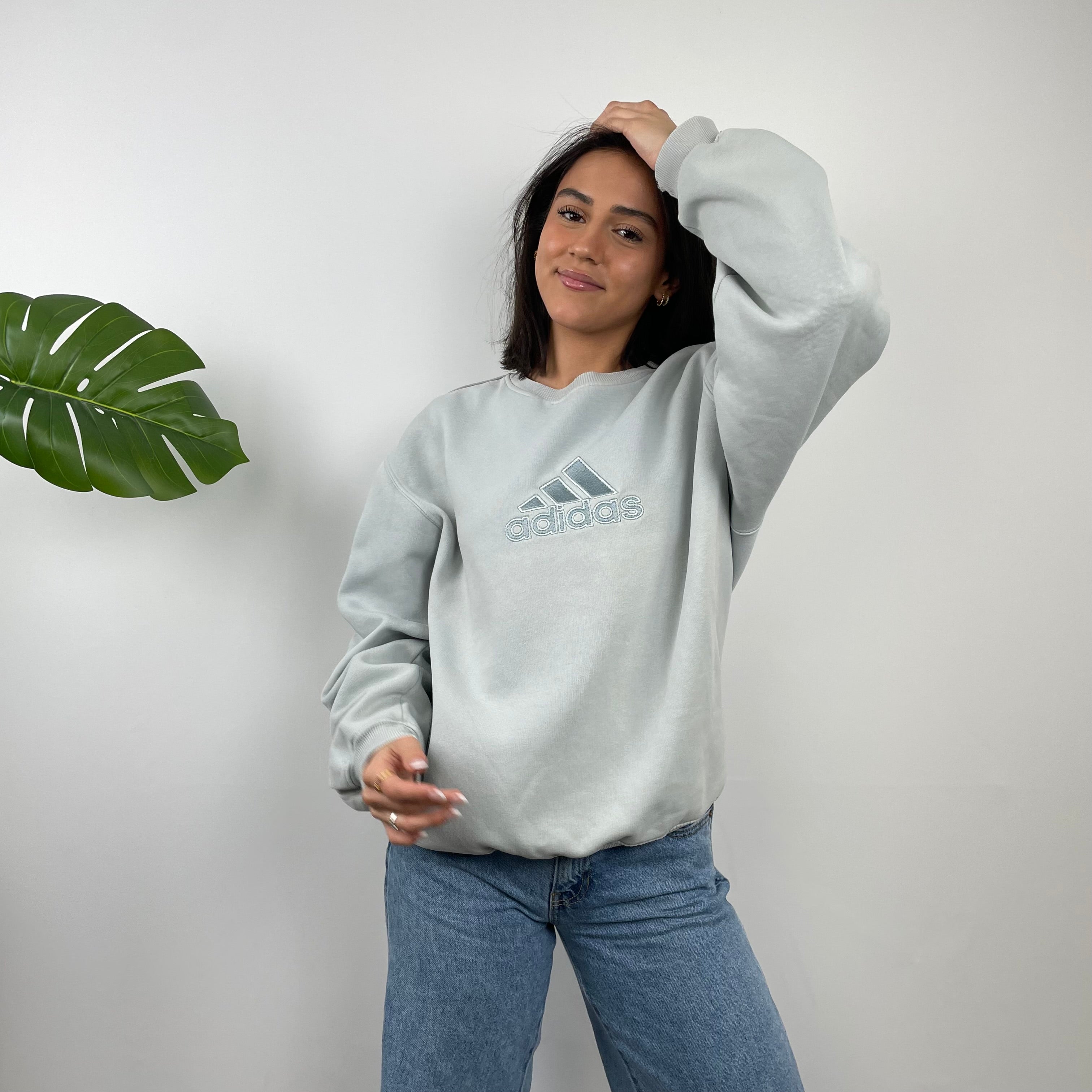 Adidas RARE Icy Baby Blue Embroidered Spell Out Sweatshirt (M)