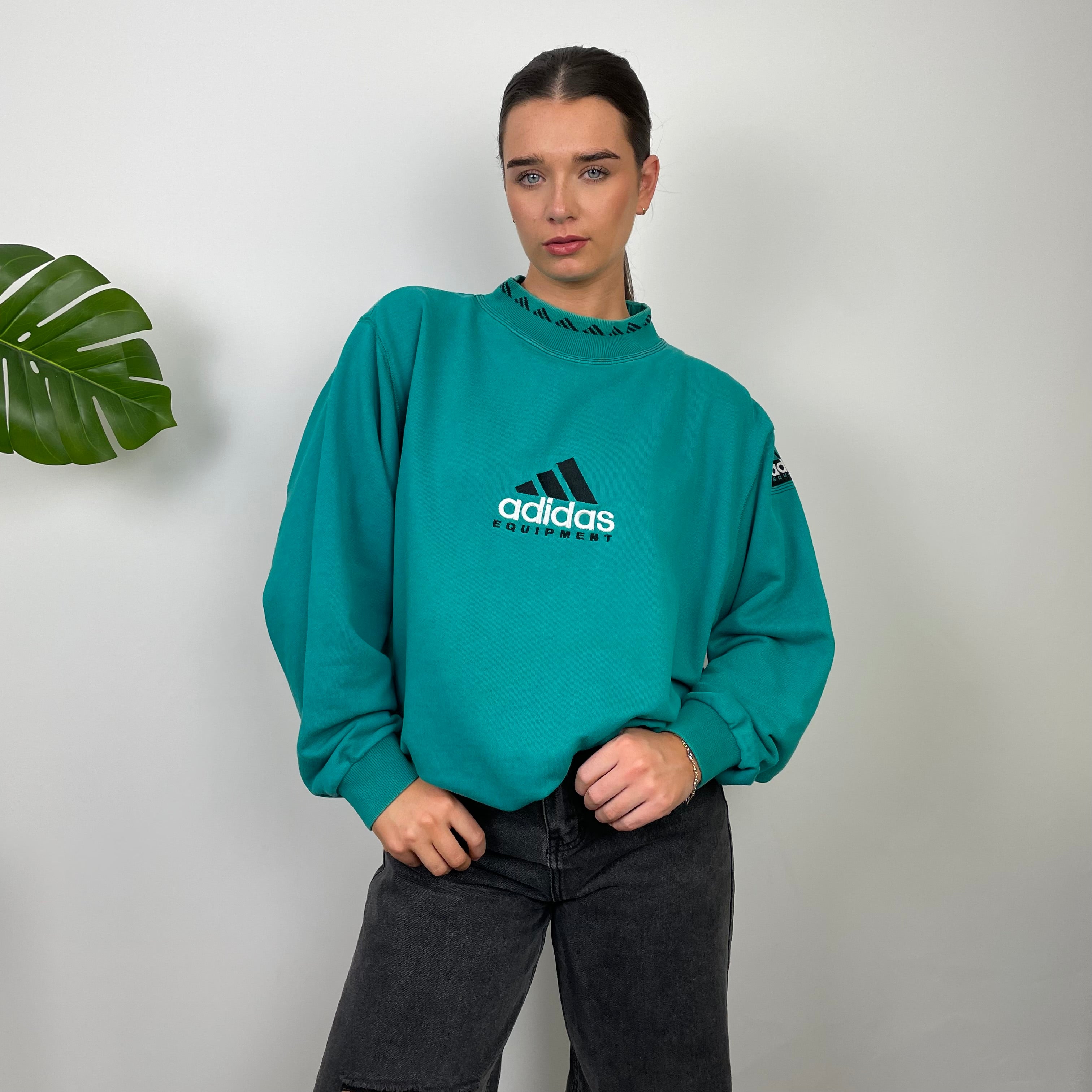 Adidas Equipment Turquoise Blue Embroidered Spell Out Sweatshirt (L)