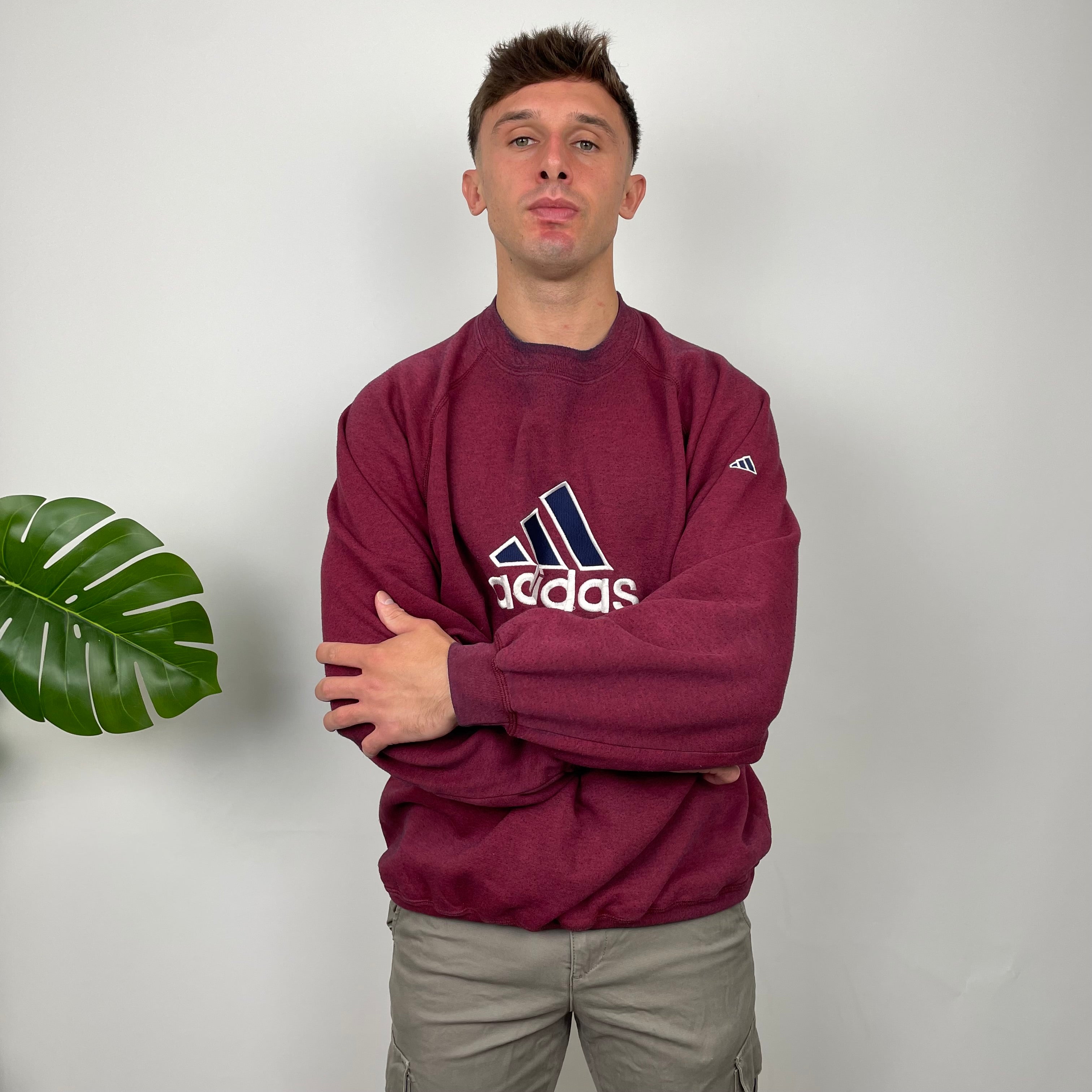 Adidas Maroon Embroidered Spell Out Sweatshirt (L)