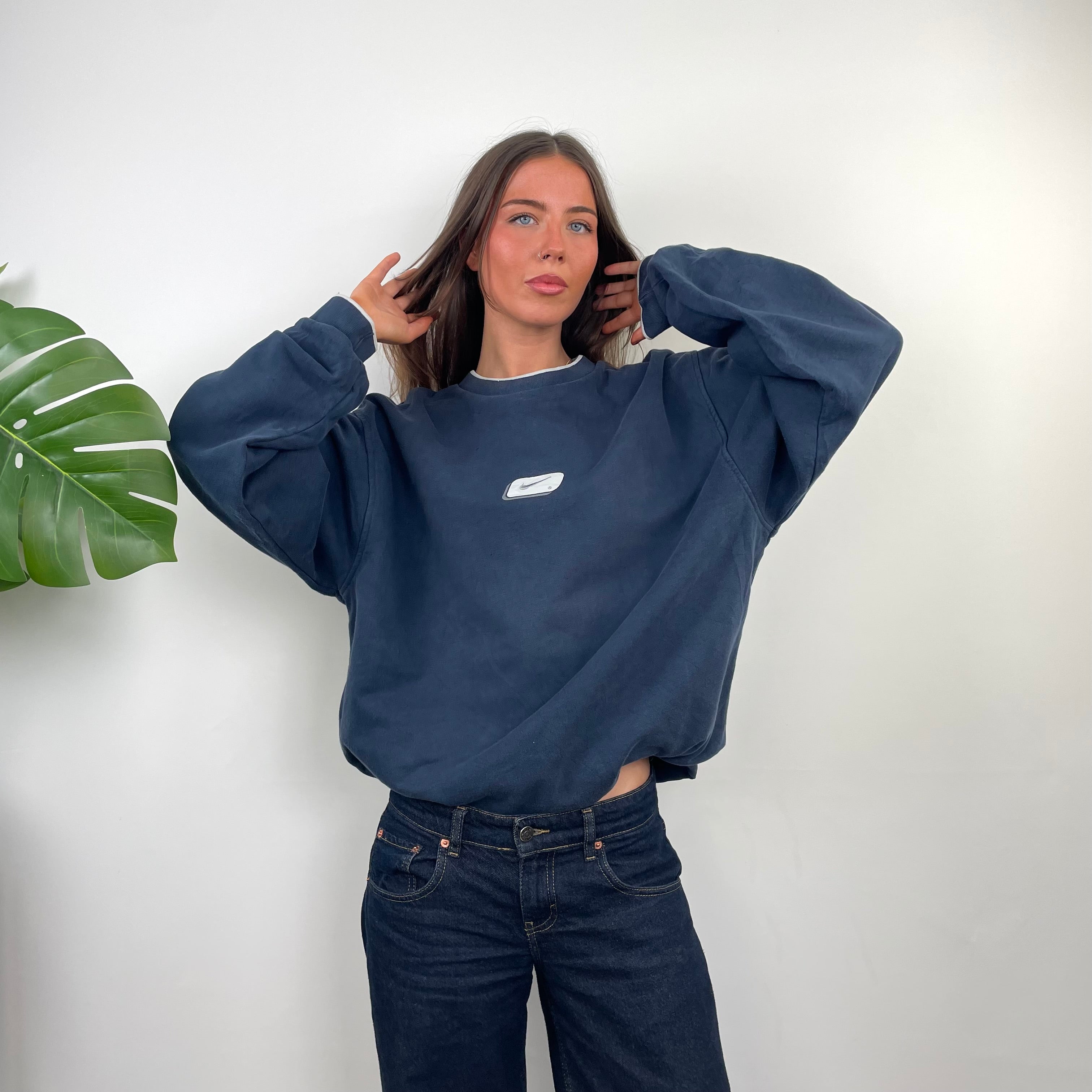 Nike Navy Embroidered Swoosh Sweatshirt (L)