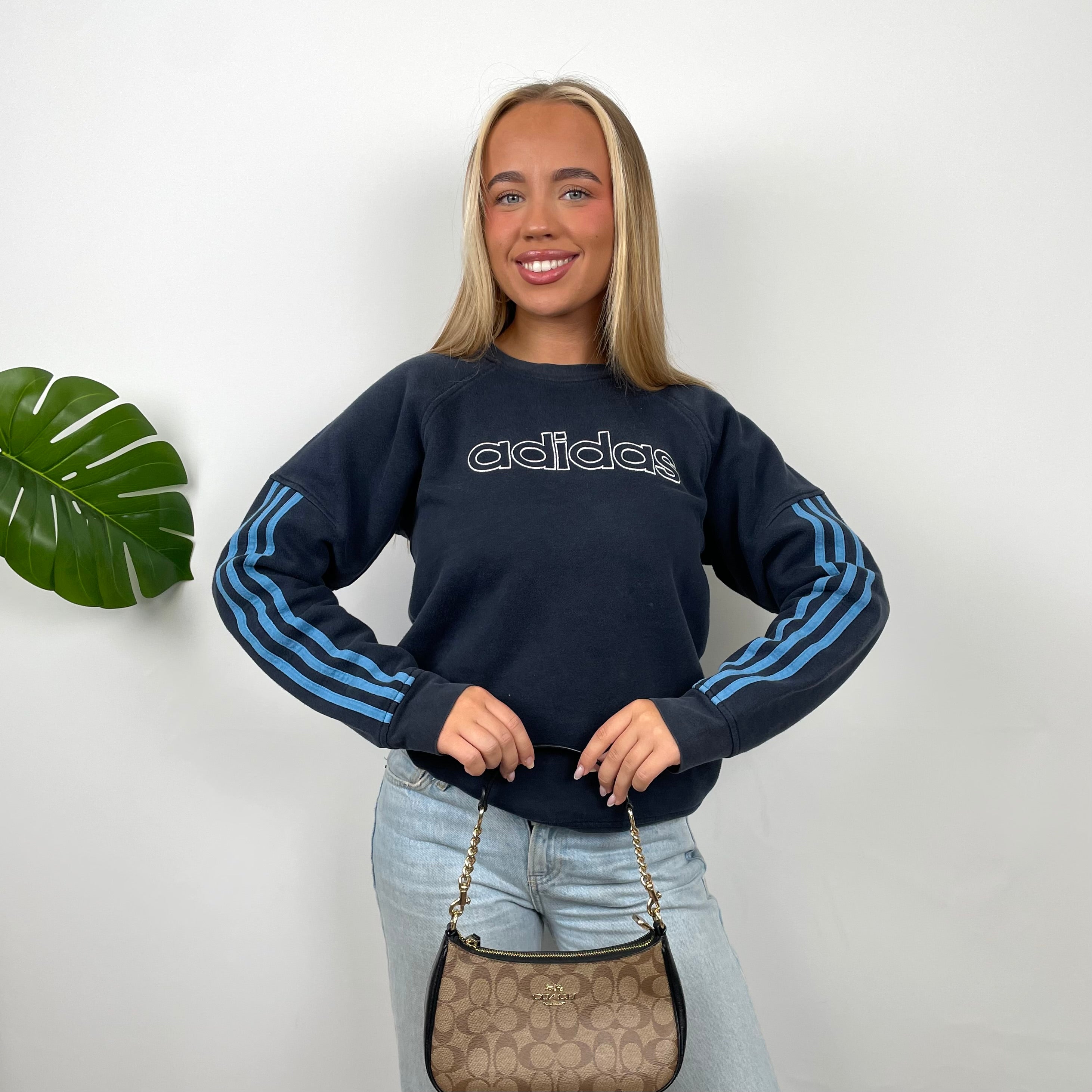 Adidas Navy Embroidered Spell Out Sweatshirt (S)