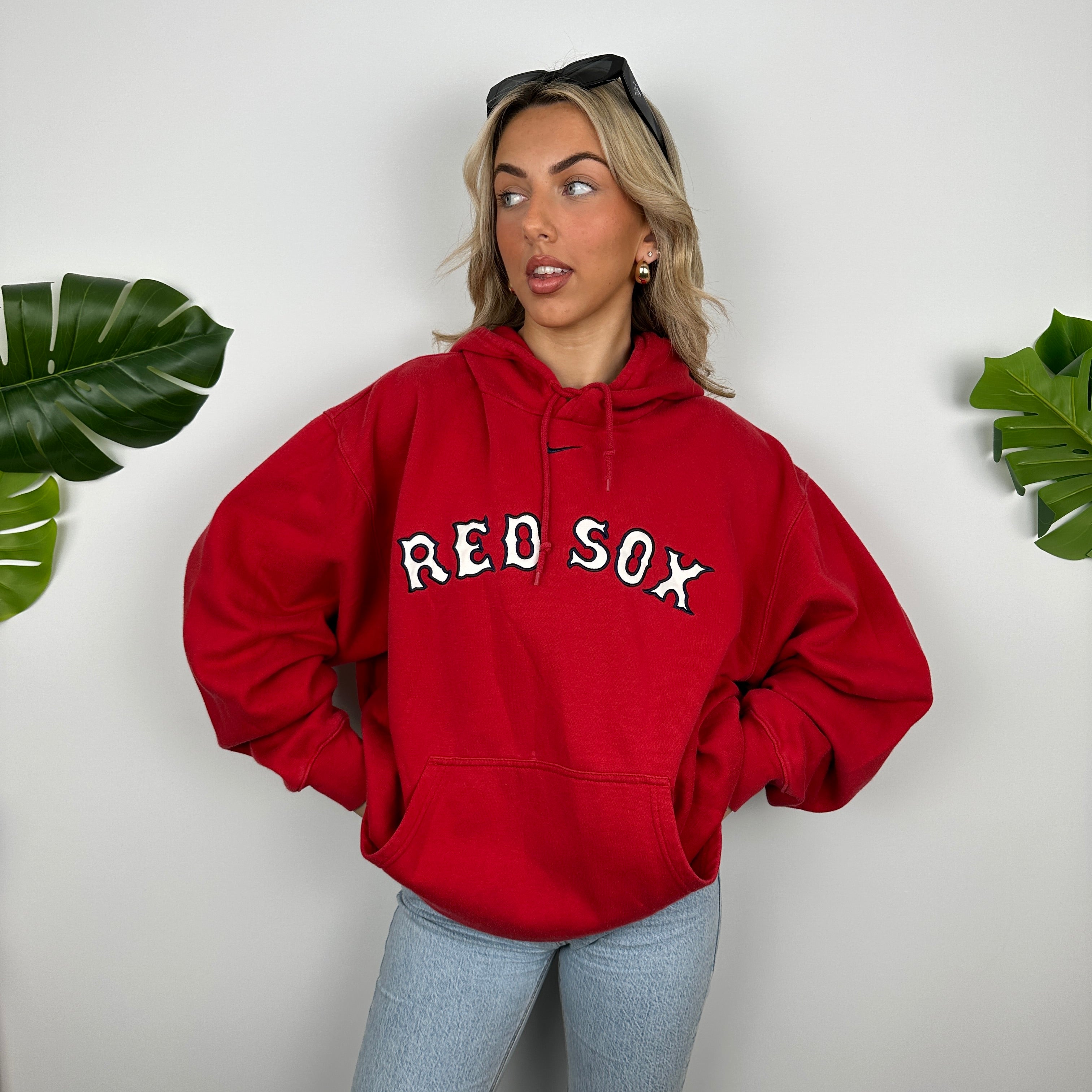 Nike X Boston Red Sox Red Embroidered Spell Out Hoodie (L)