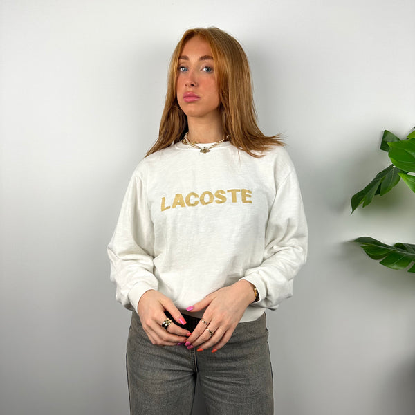 Lacoste RARE White Embroidered Spell Out Sweatshirt (XS)