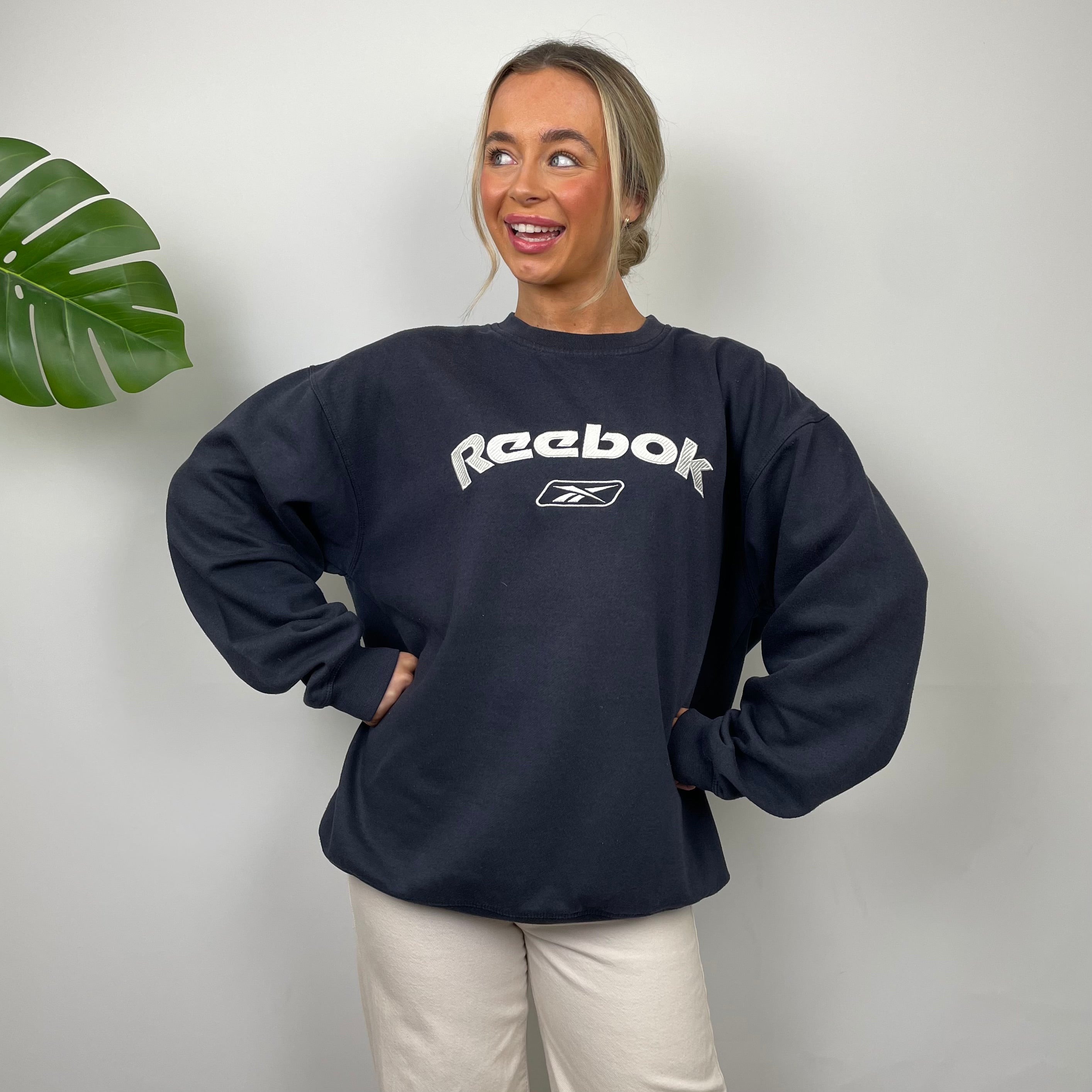 Reebok Navy Embroidered Spell Out Sweatshirt (M)