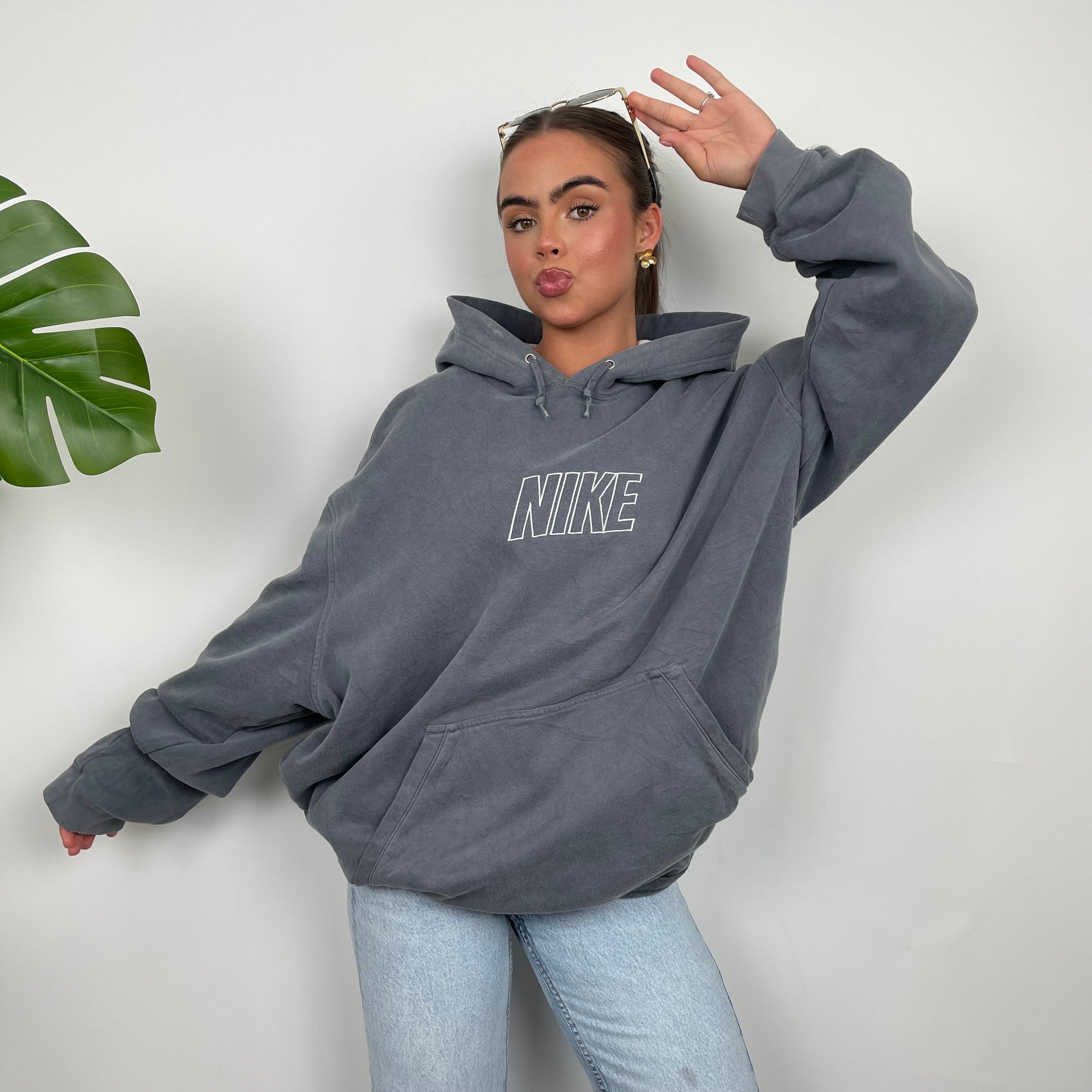 Nike Grey Embroidered Spell Out Hoodie (XXL)