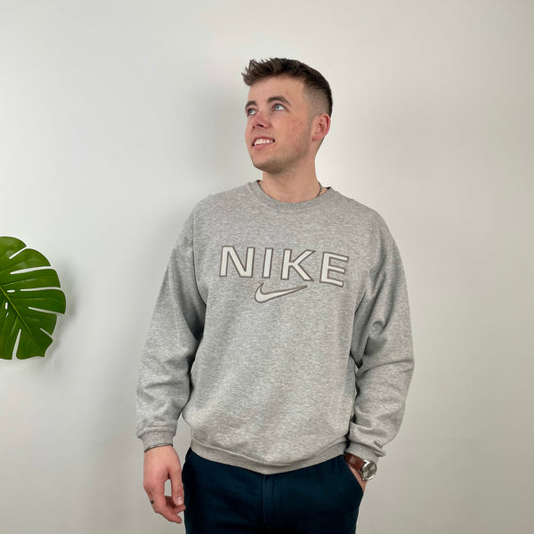 Nike Grey Embroidered Spell Out Sweatshirt (M)