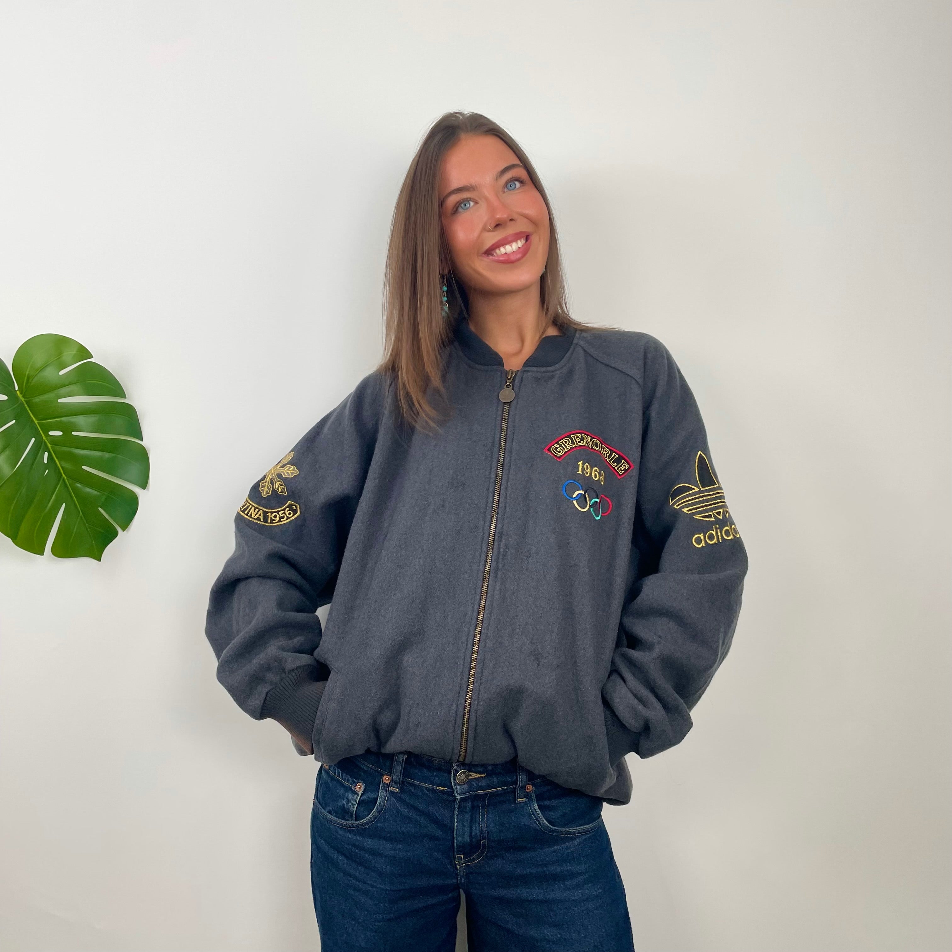 Adidas X Cortina Grenoble Olympics 80’s Grey Embroidered Spell Out Jacket