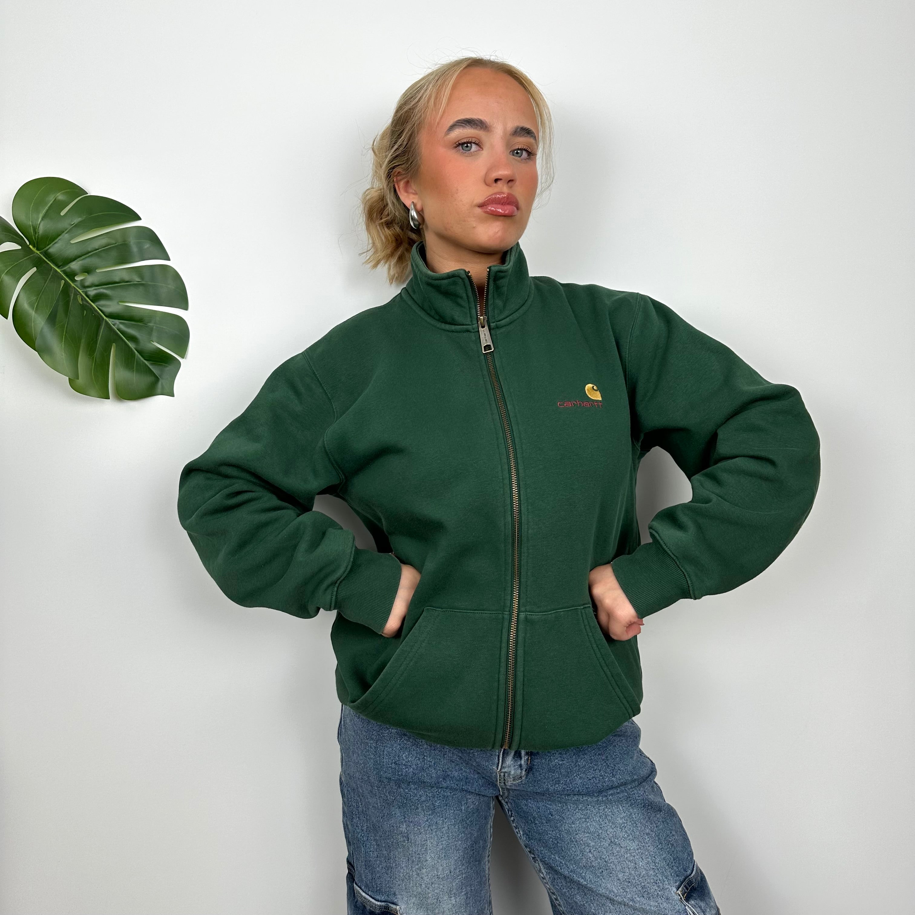 Carhartt Green Embroidered Spell Out Zip Up Jacket (M)