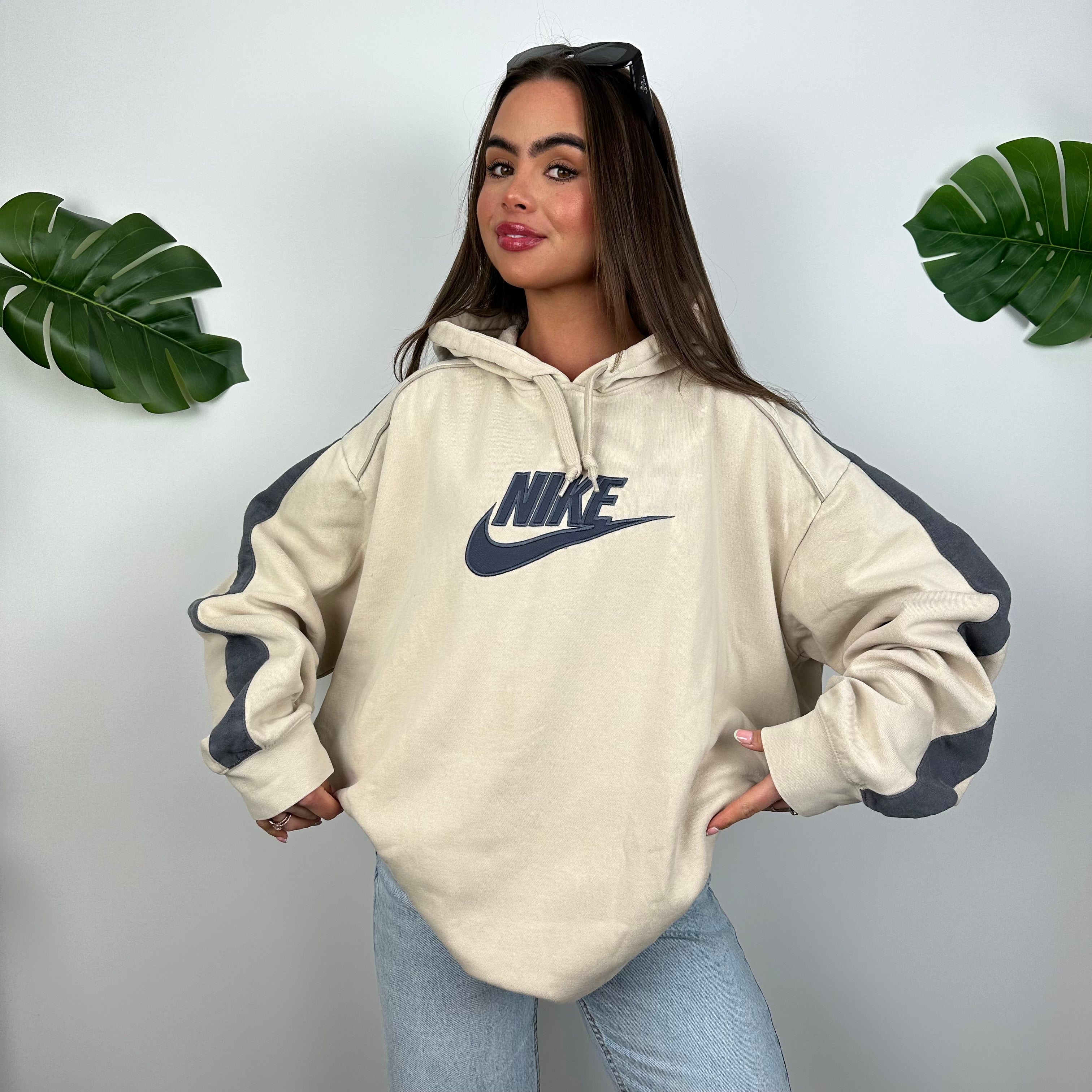 Nike Cream Embroidered Spell Out Hoodie (L)