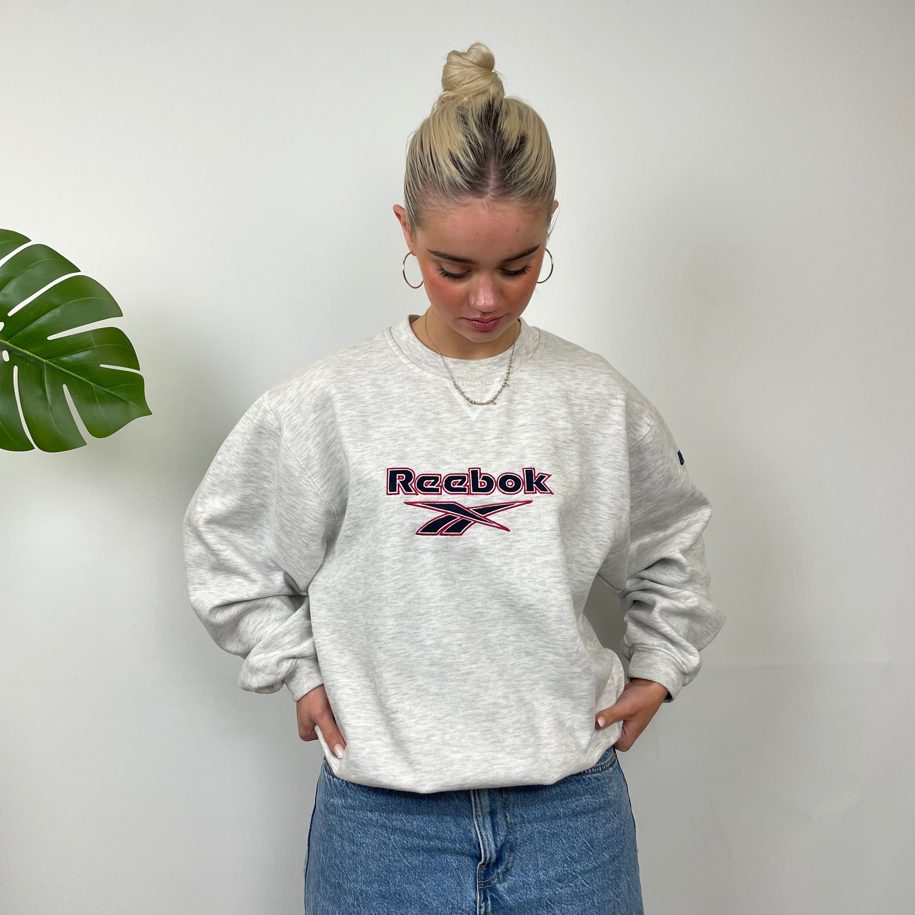 Reebok Grey Embroidered Spell Out Sweatshirt (M)