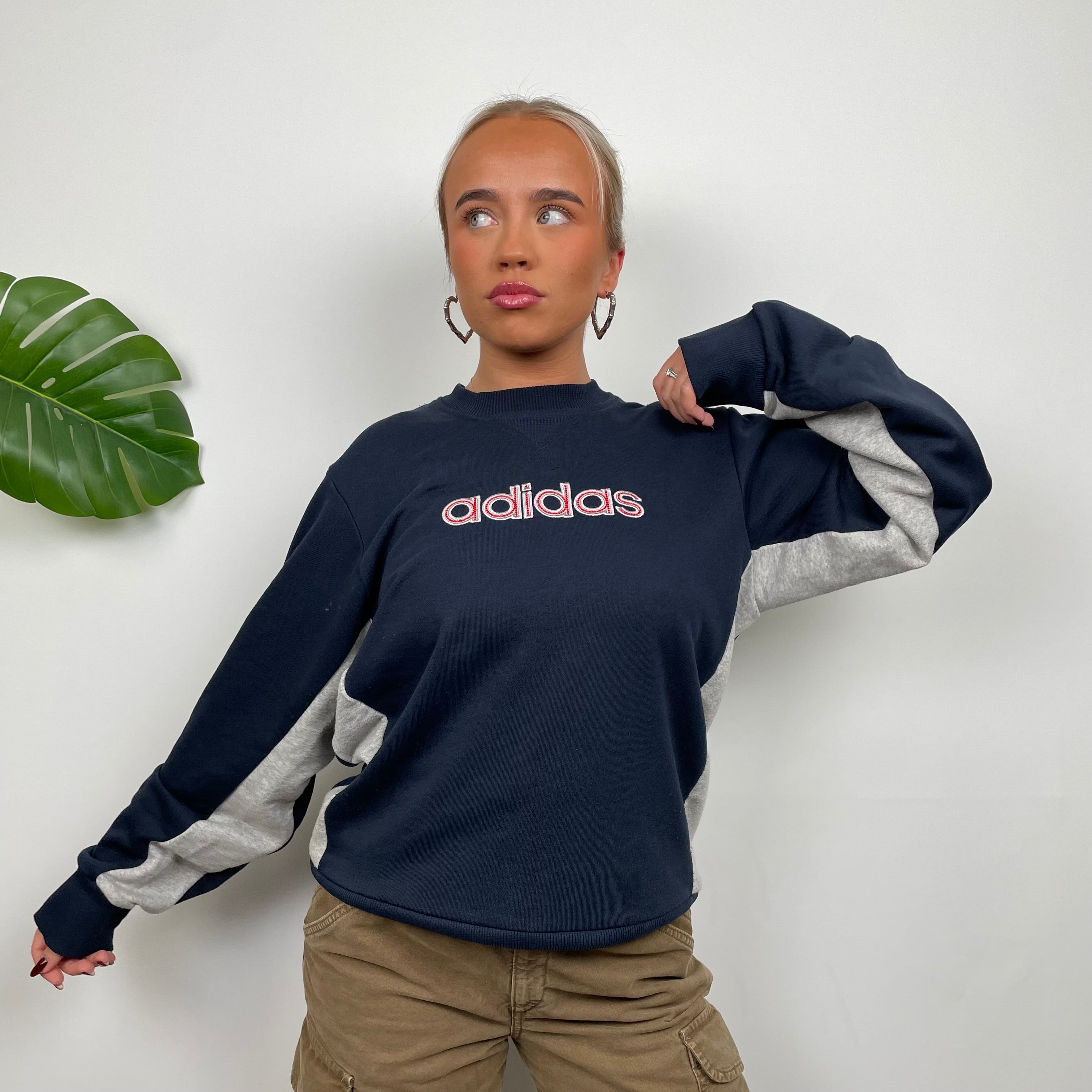 Adidas Navy Embroidered Spell Out Sweatshirt (M)