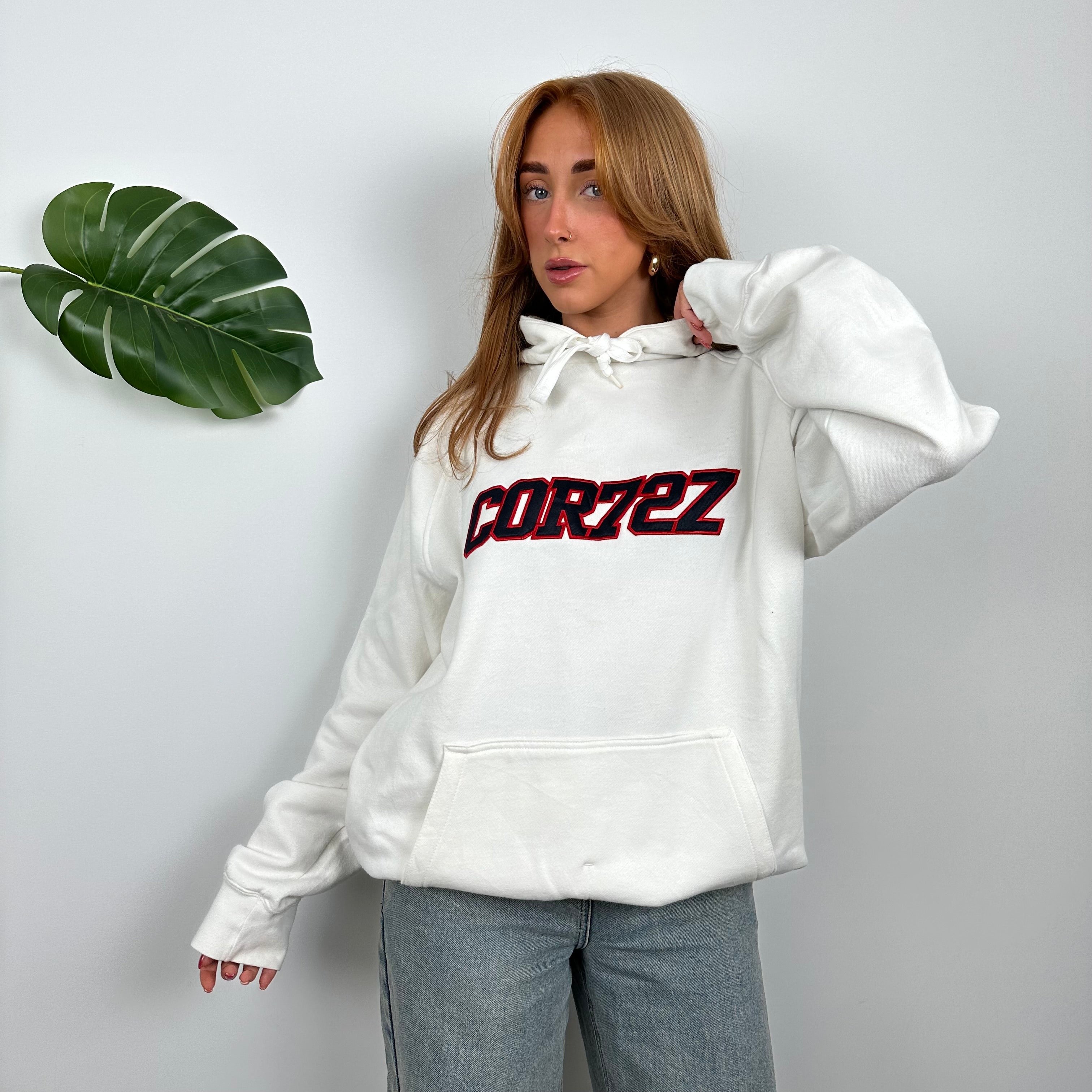 Nike Cortez White Embroidered Spell Out Hoodie (L)