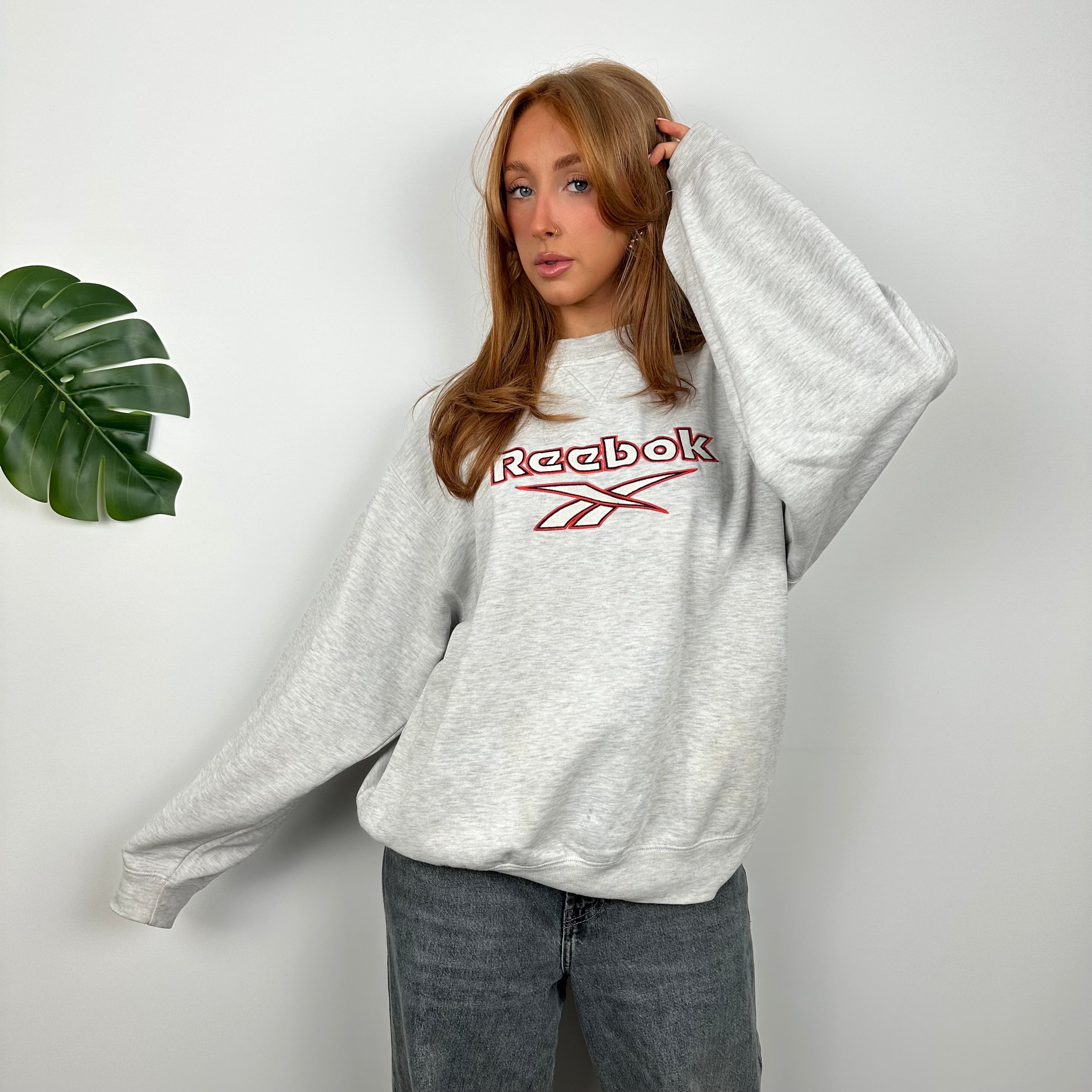 Reebok Grey Embroidered Spell Out Sweatshirt (M)