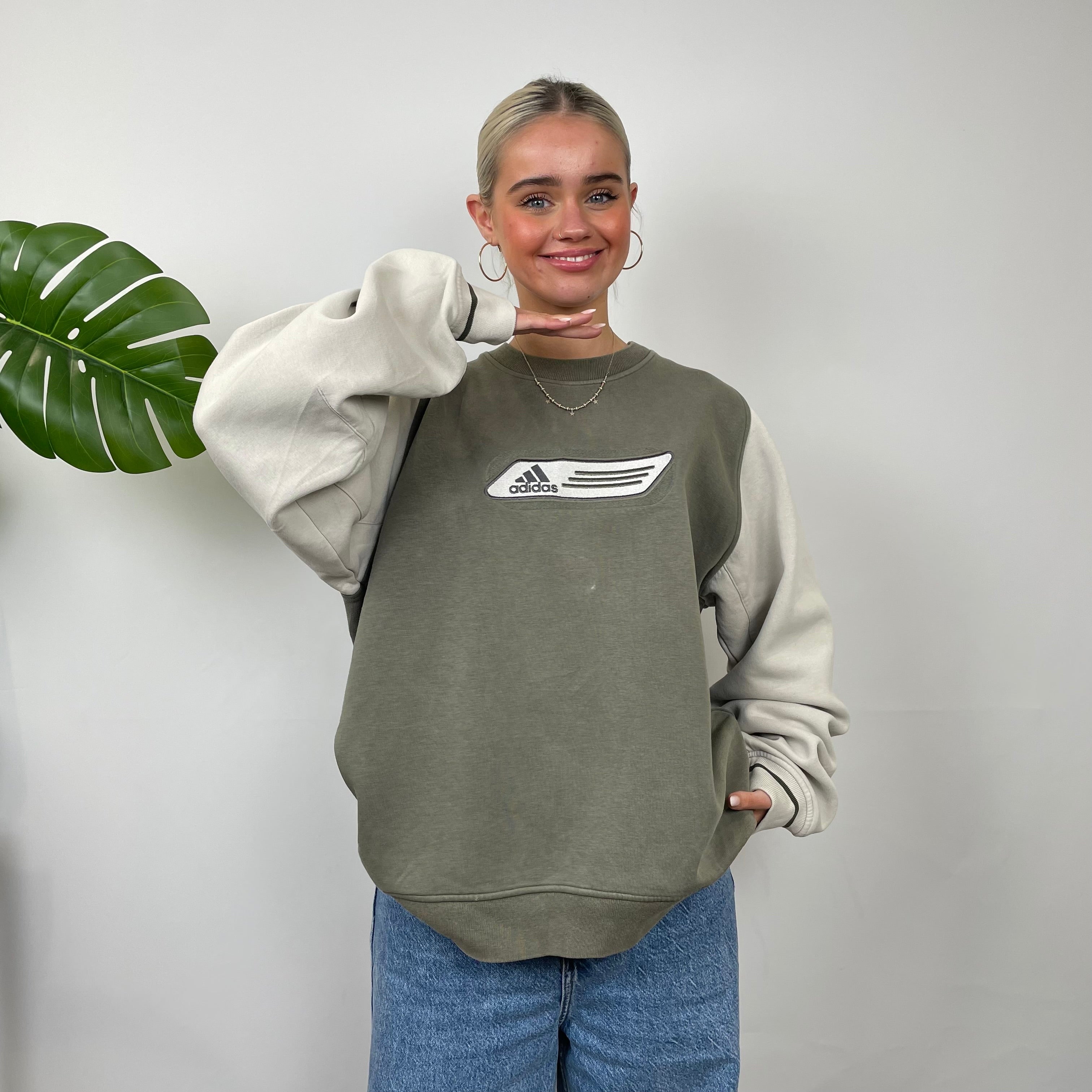 Adidas Green Embroidered Spell Out Sweatshirt (L)