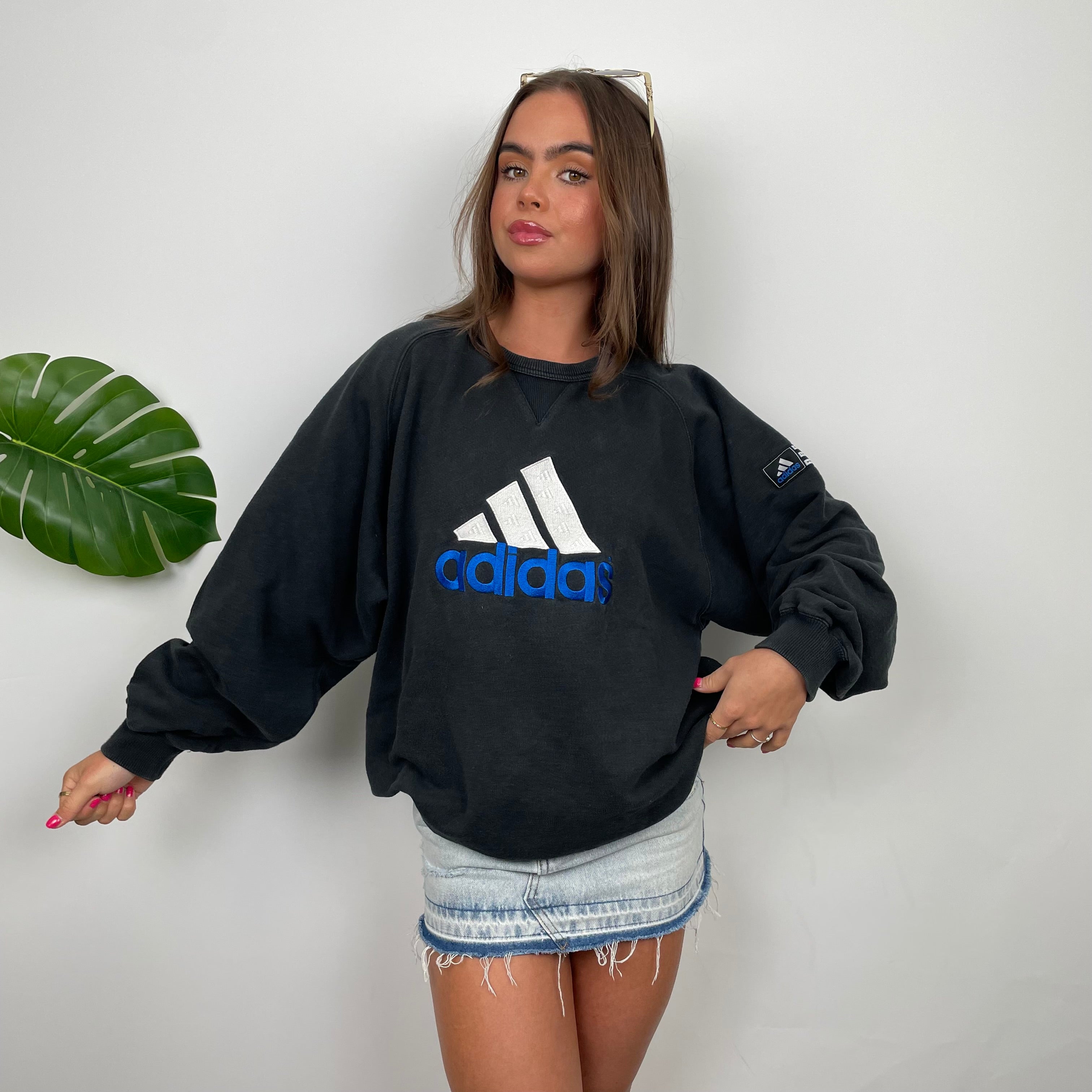 Adidas Black Embroidered Spell Out Sweatshirt (L)