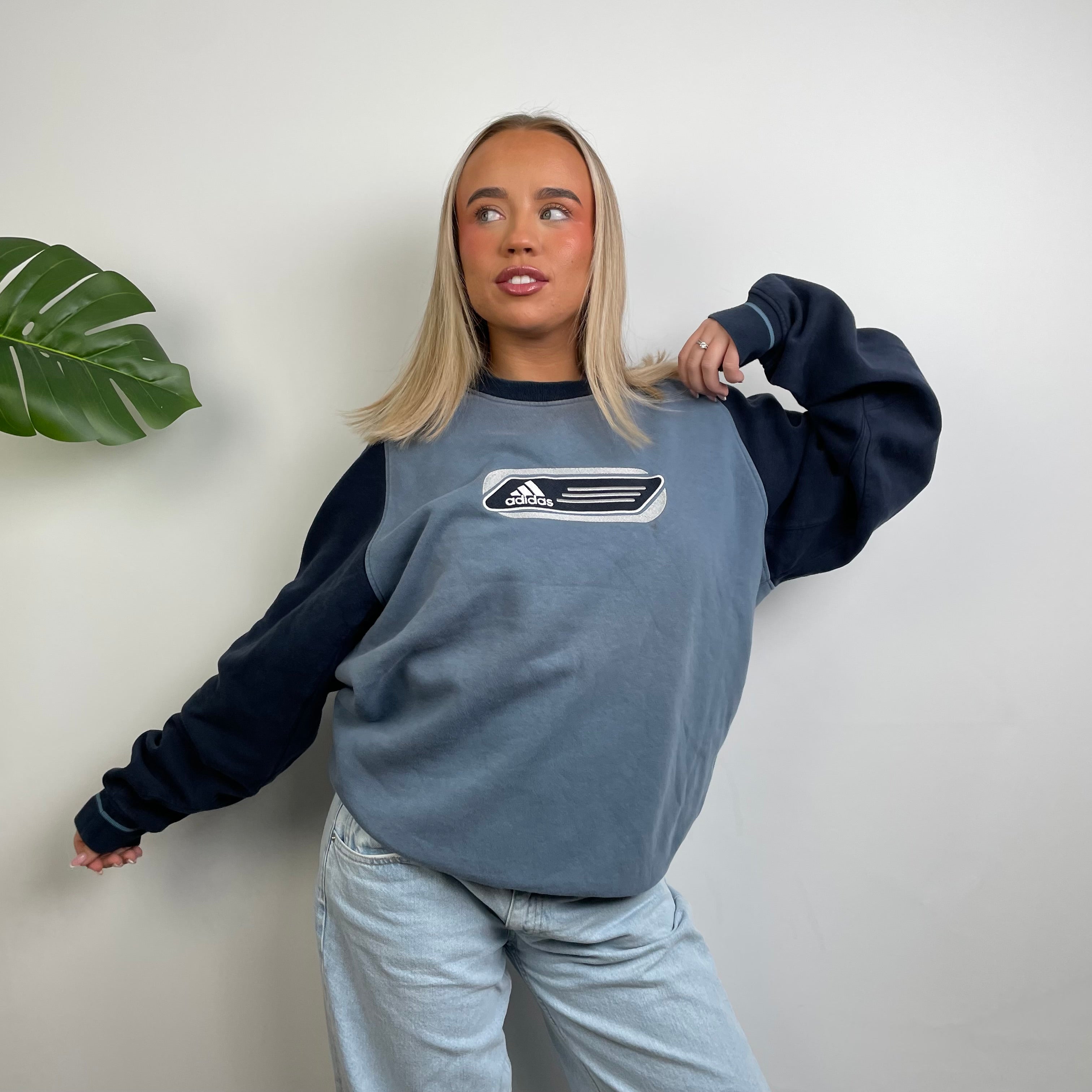 Adidas Baby Blue Embroidered Spell Out Sweatshirt (L)