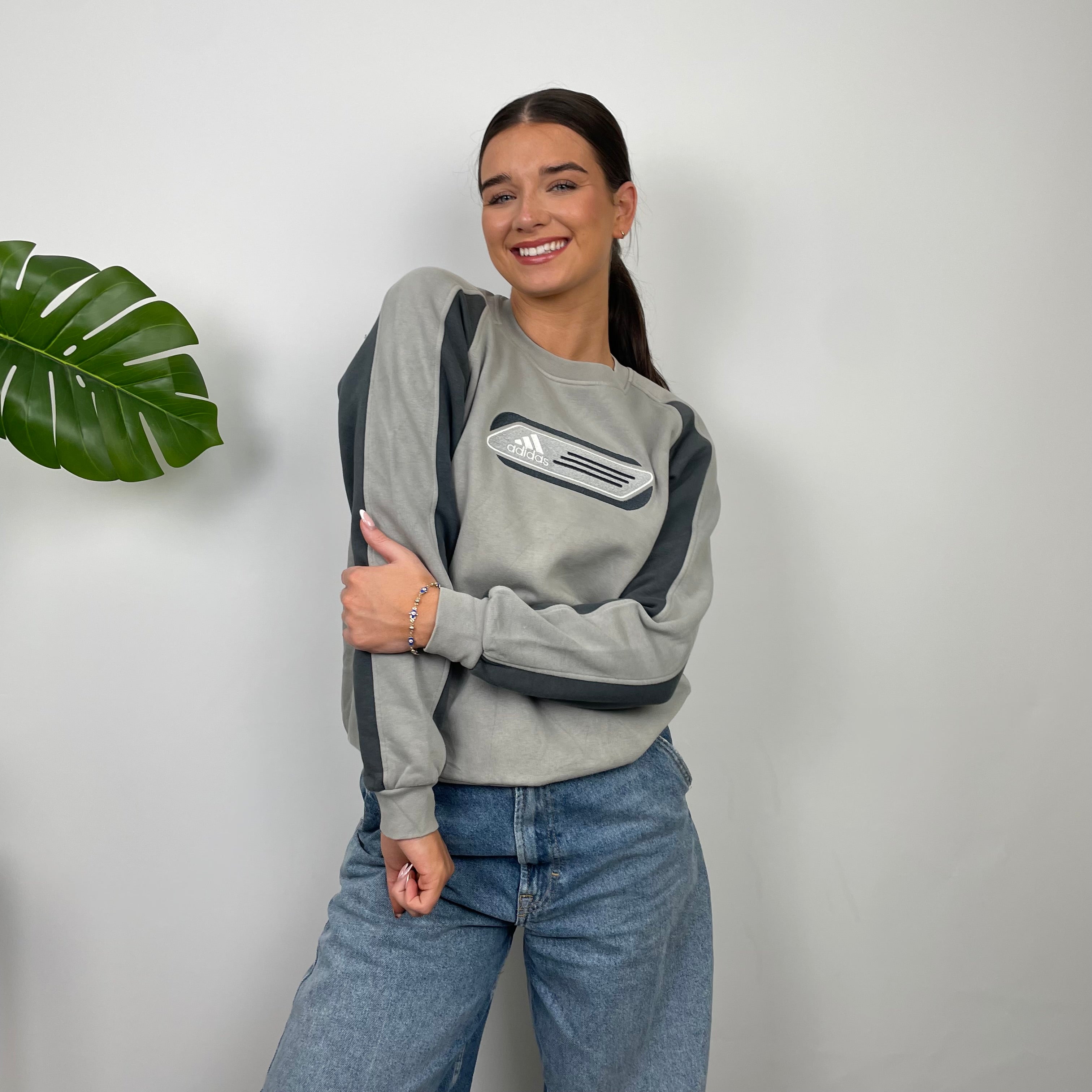 Adidas Grey Embroidered Spell Out Sweatshirt (S)