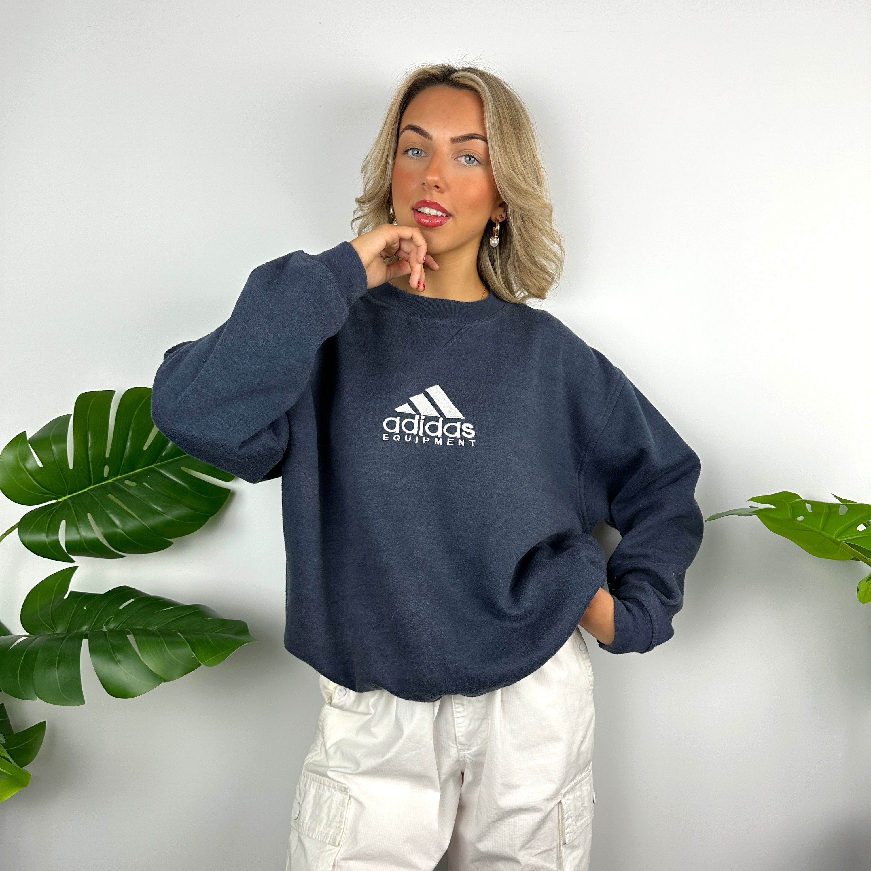 Adidas Equipment RARE Navy Embroidered Spell Out Sweatshirt (M)