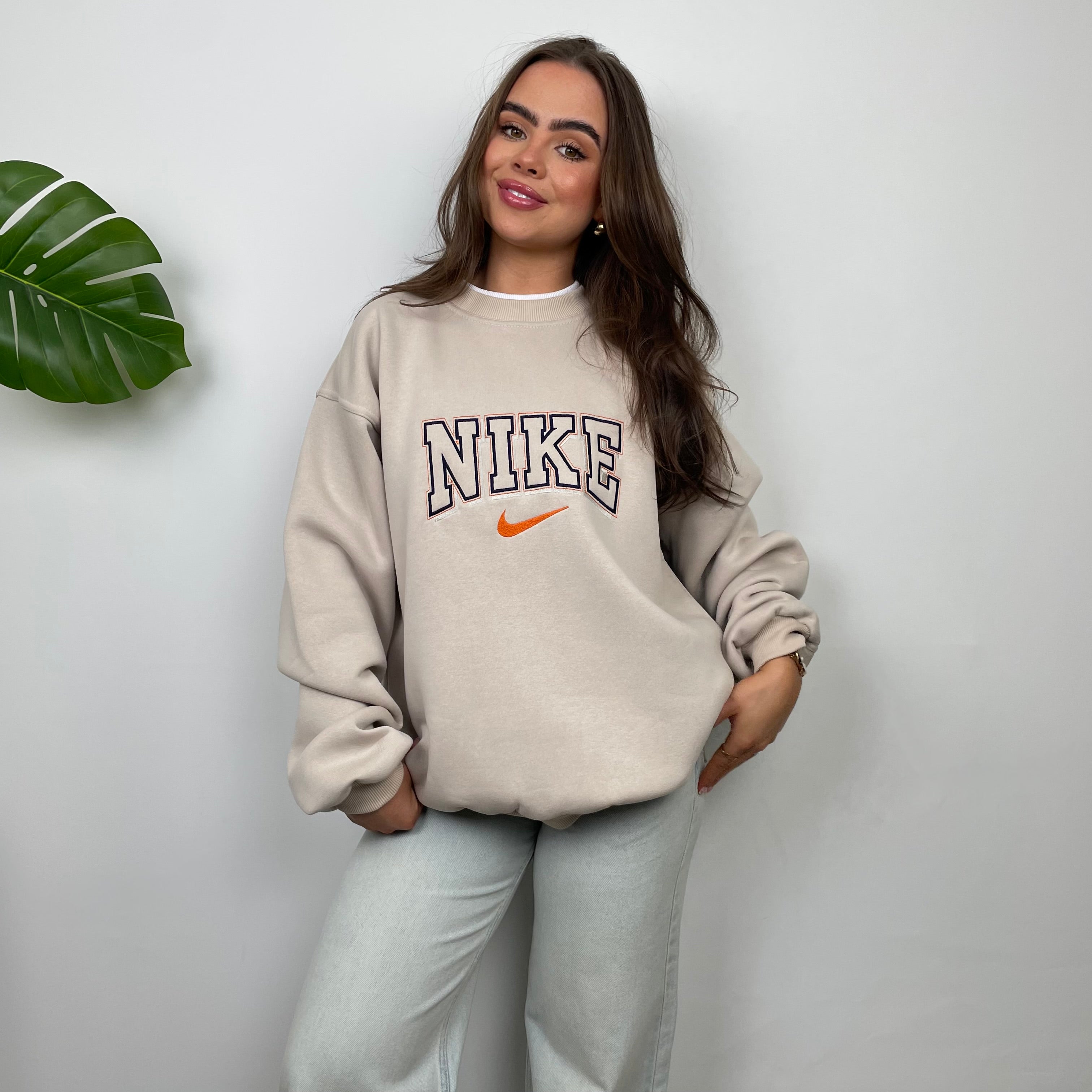 Nike RARE Cream Embroidered Spell Out Sweatshirt (L)