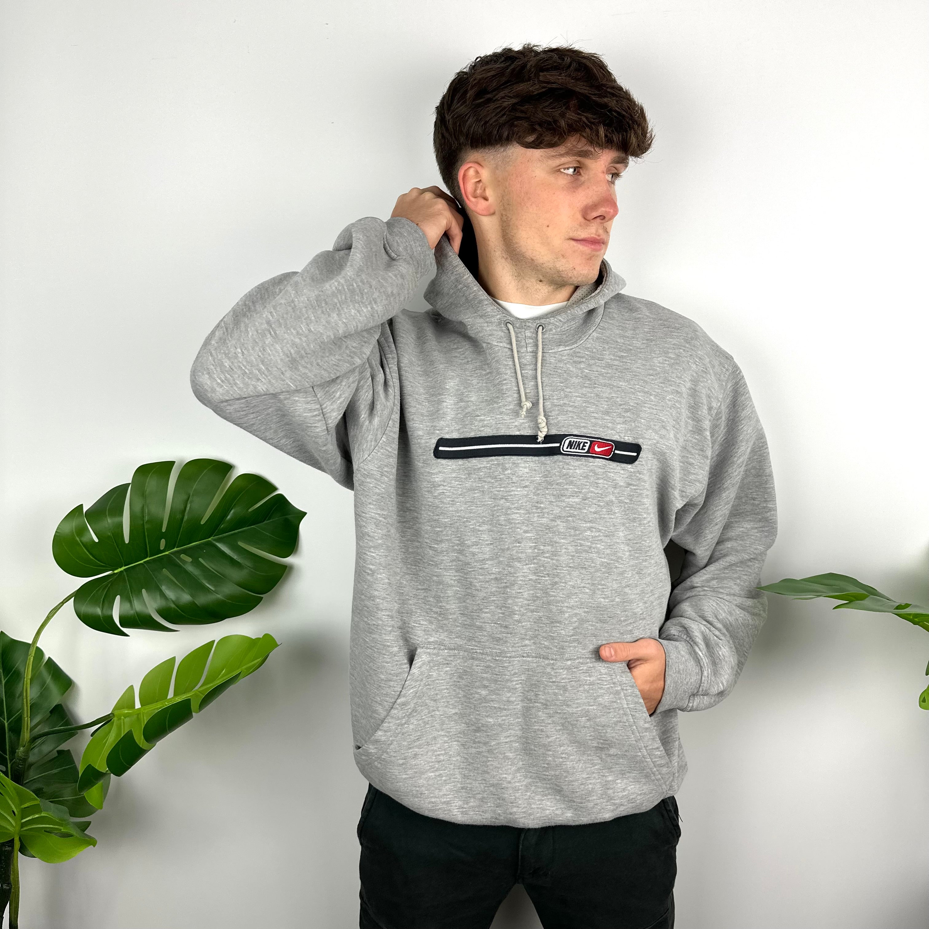 Nike Grey Embroidered Spell Out Hoodie (L)