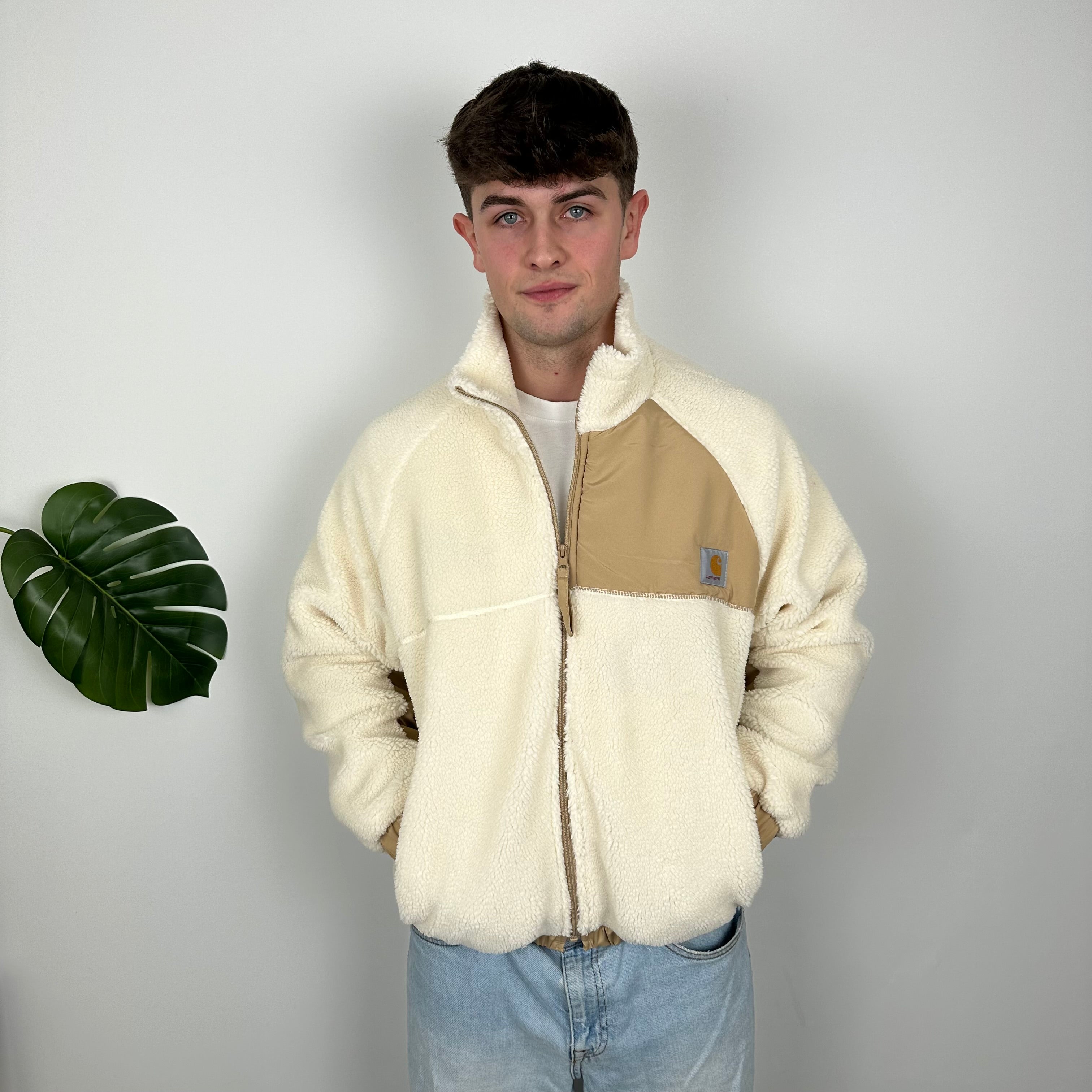 Carhartt Cream Teddy Bear Sherpa Fleece Zip Up Jacket (M)
