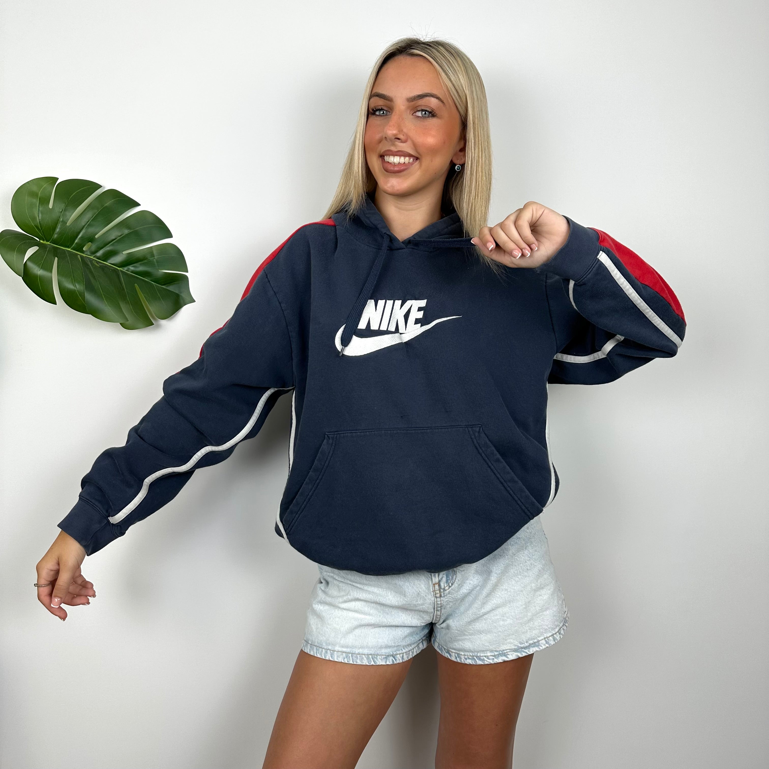 Nike RARE Navy Embroidered Spell Out Hoodie (S)