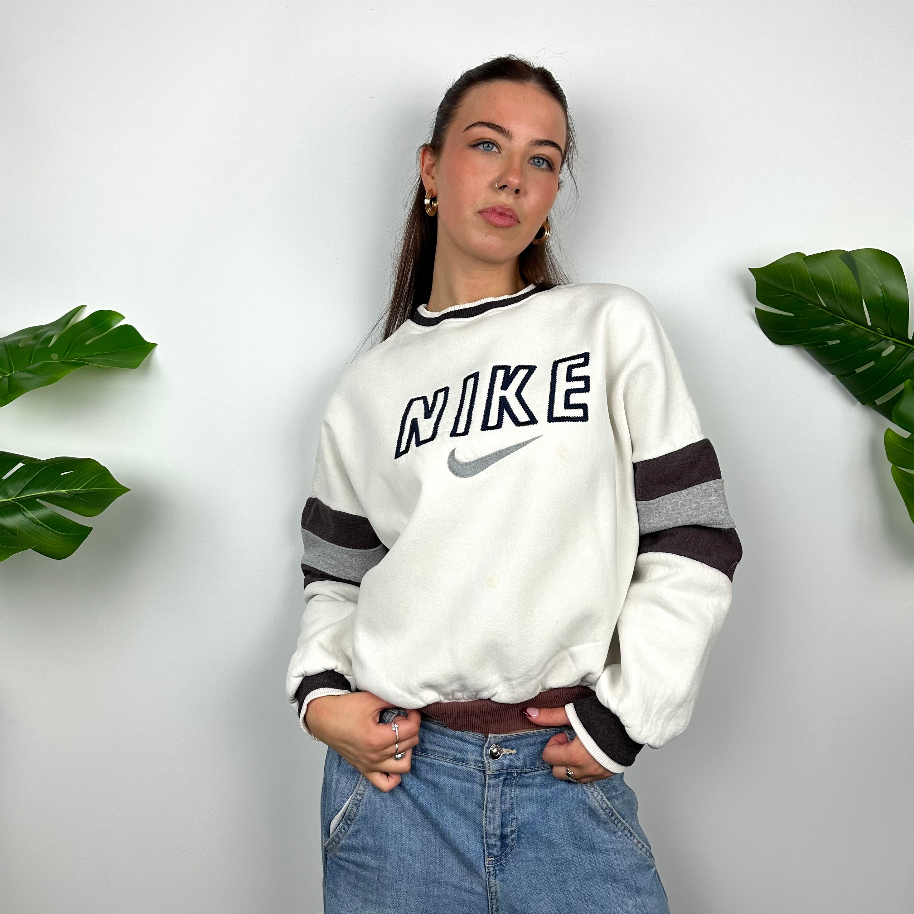 Nike White Embroidered Spell Out Sweatshirt (S)