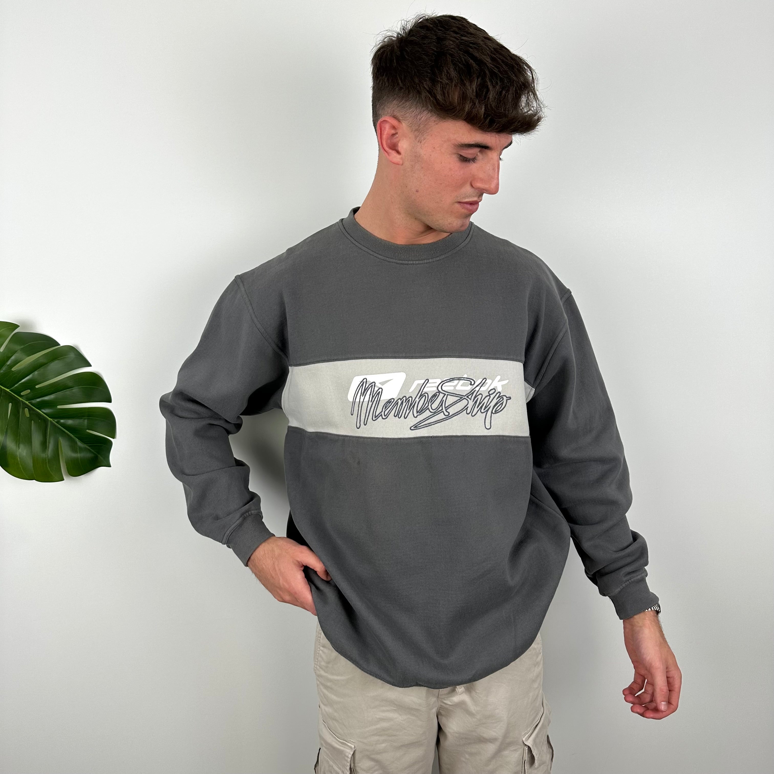 Reebok Grey Embroidered Spell Out Sweatshirt (L)